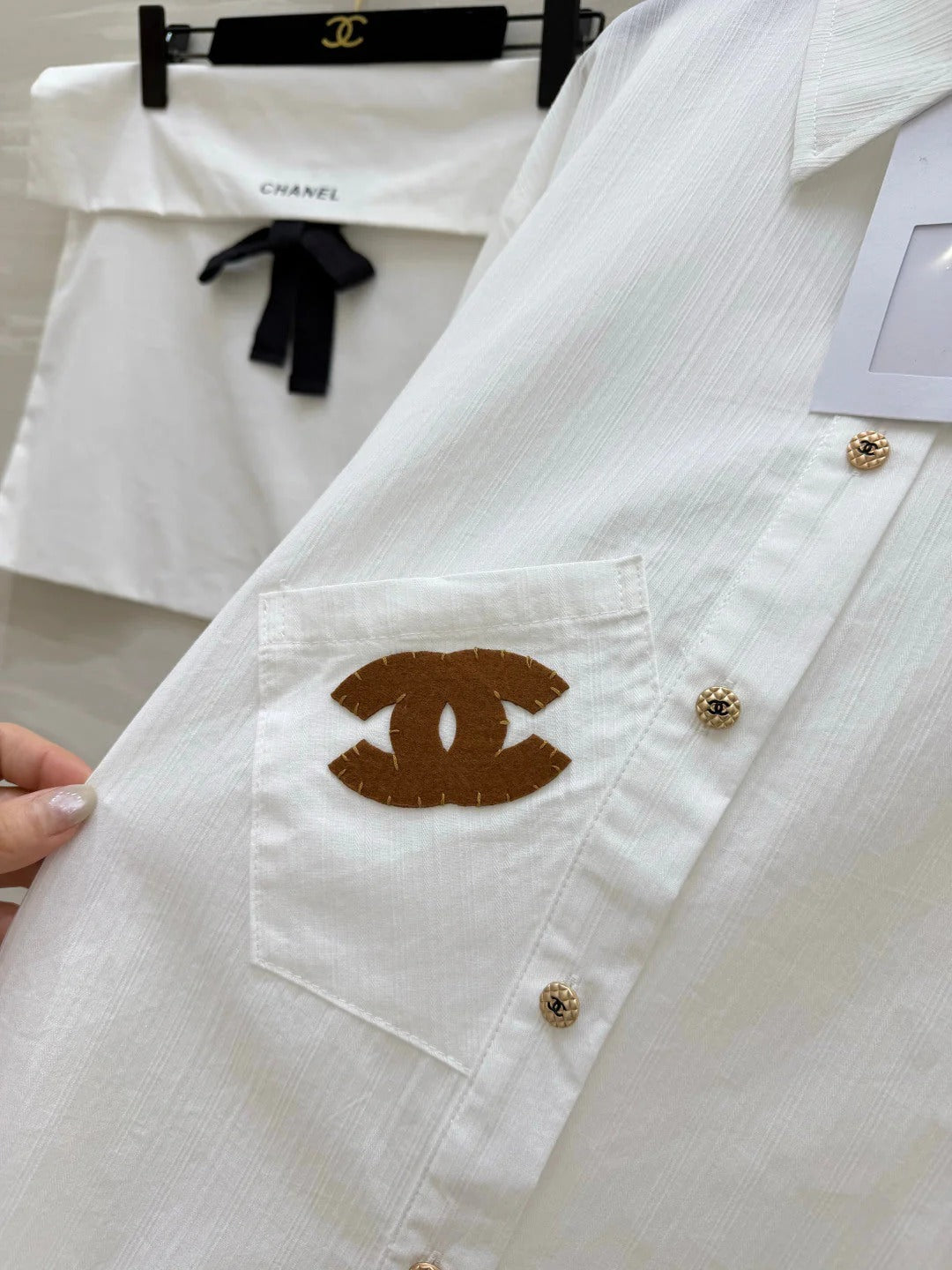 Chanel 2026 Brown Logo Shirt White Cotton 392417
