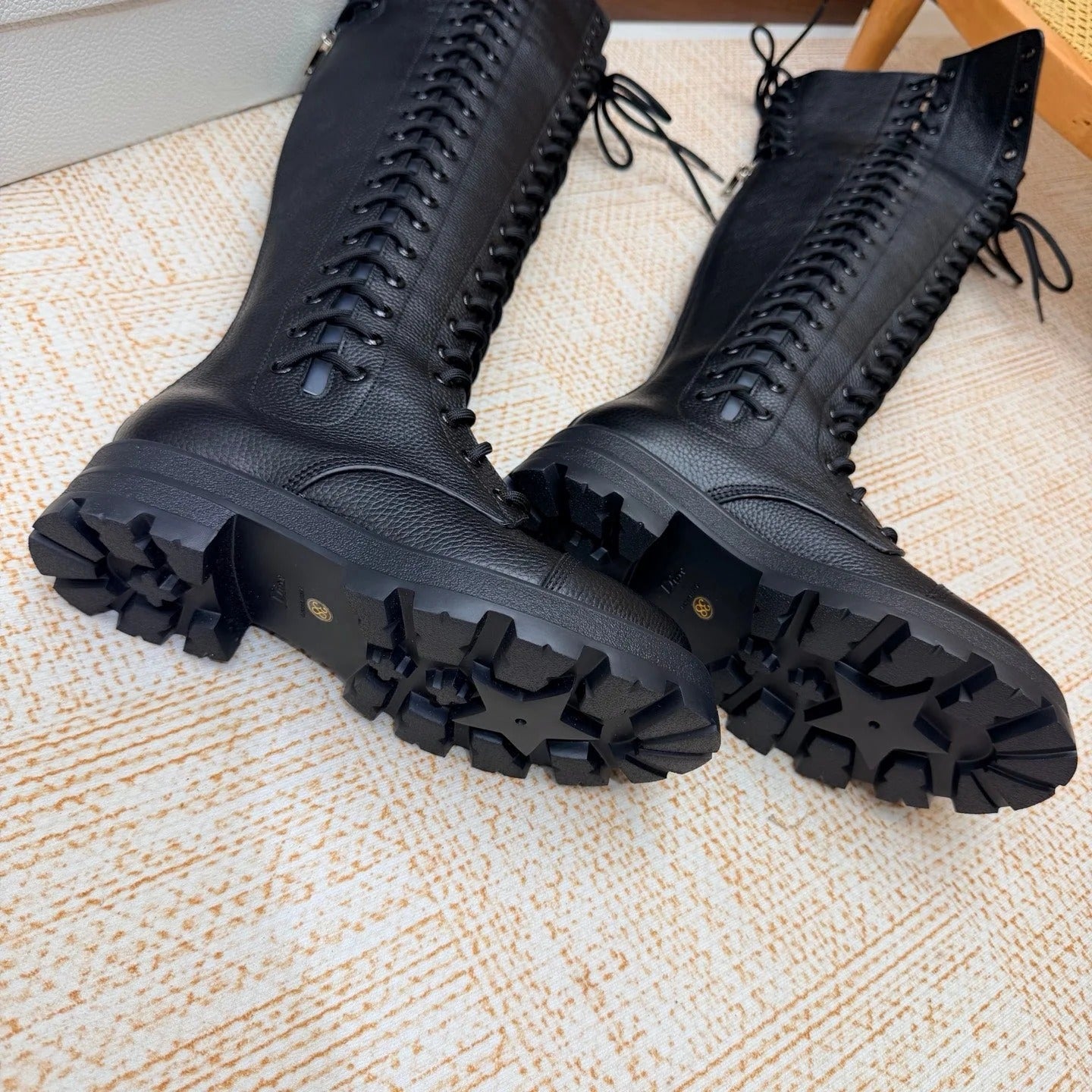 Dior 2026 Diorebel Knee-High Combat Boots Black Cowhide 973977