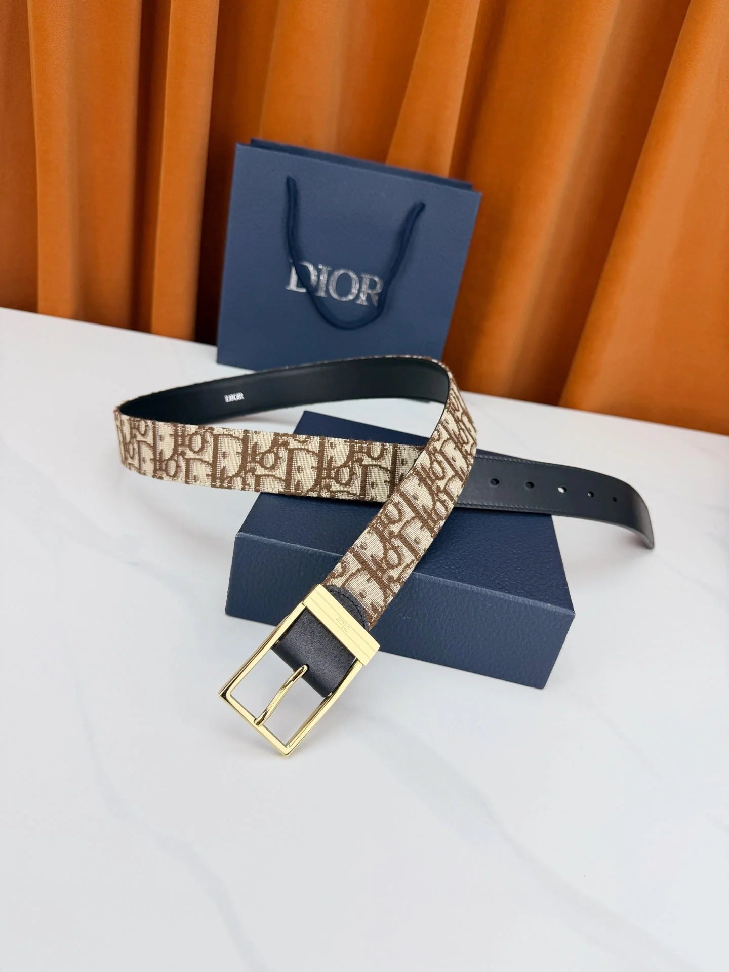 Dior 2026 Oblique Jacquard Reversible Strap Belt 35mm Canvas Leather
