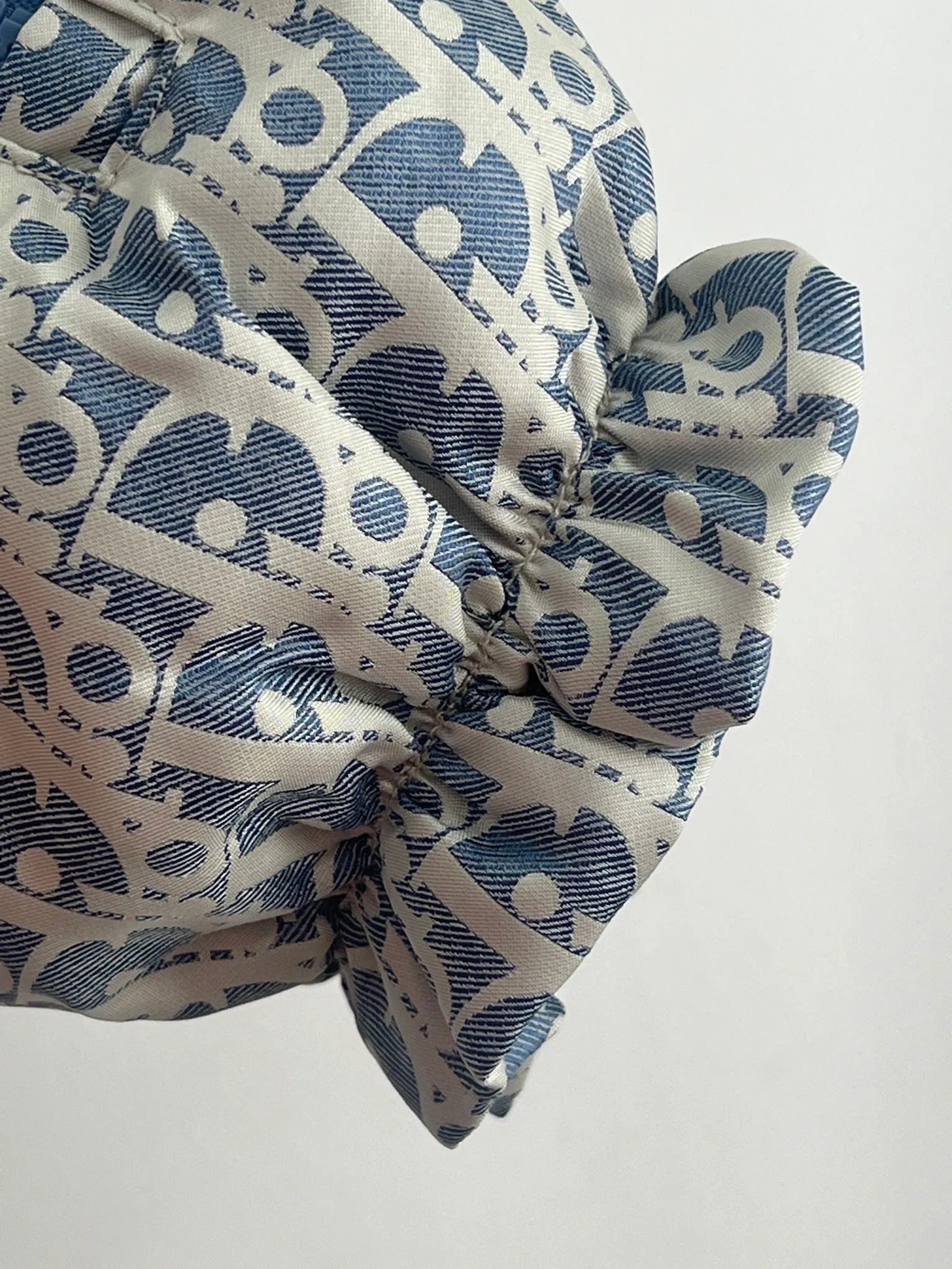 Dior 2026 Oblique Cropped Puffer Jacket Blue White Polyester Down