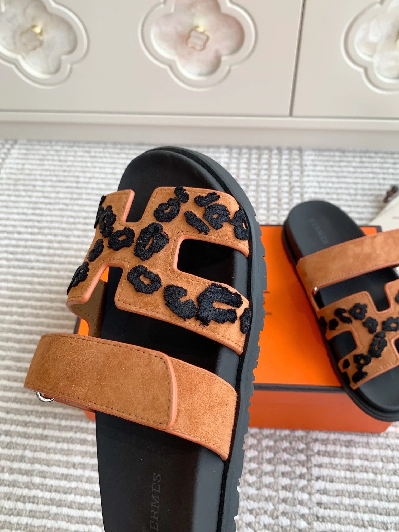 Hermes 2026 Chypre Sandal With Leopard Print Suede Leather 982197