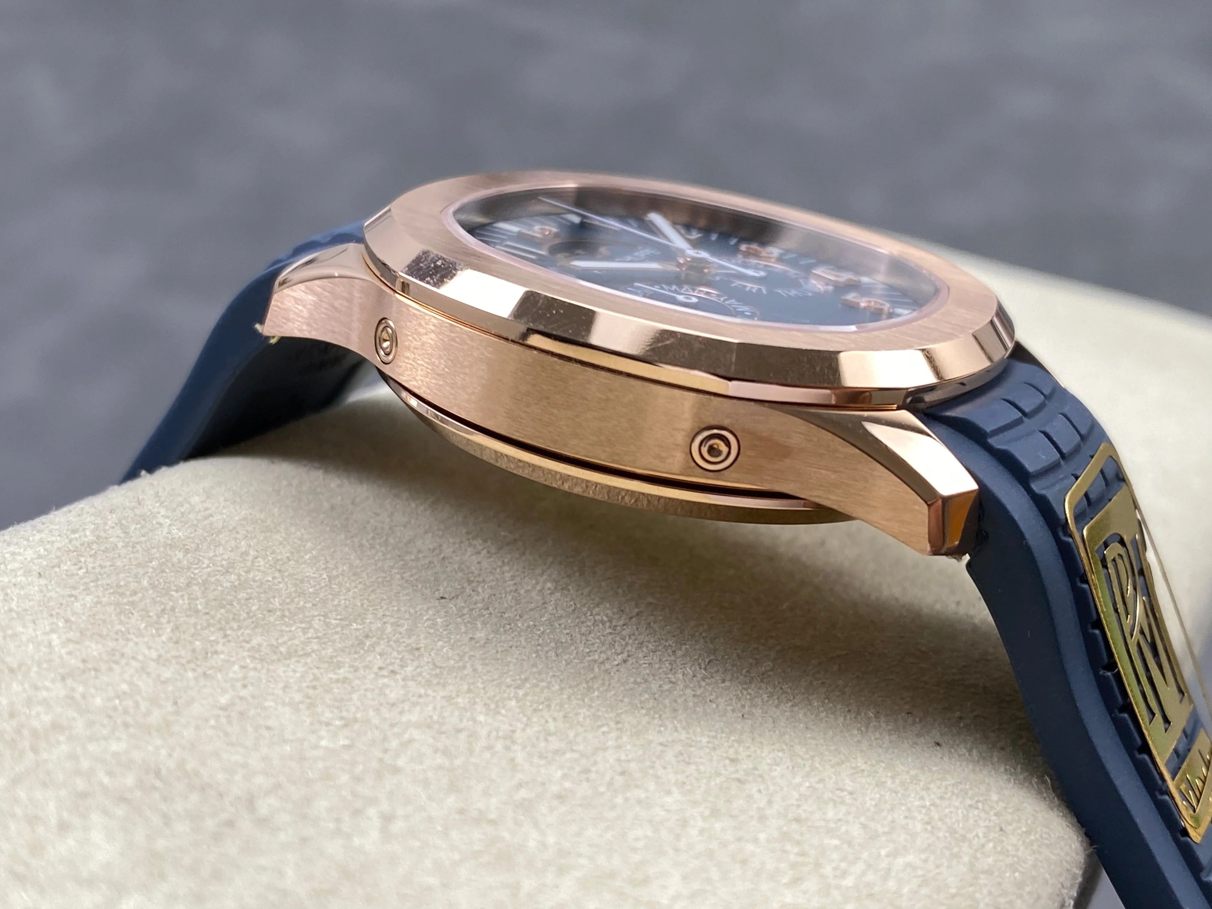 Patek Philippe Aquanaut Luce Annual Calendar 40mm Rose Gold Case Blue Rubber Strap