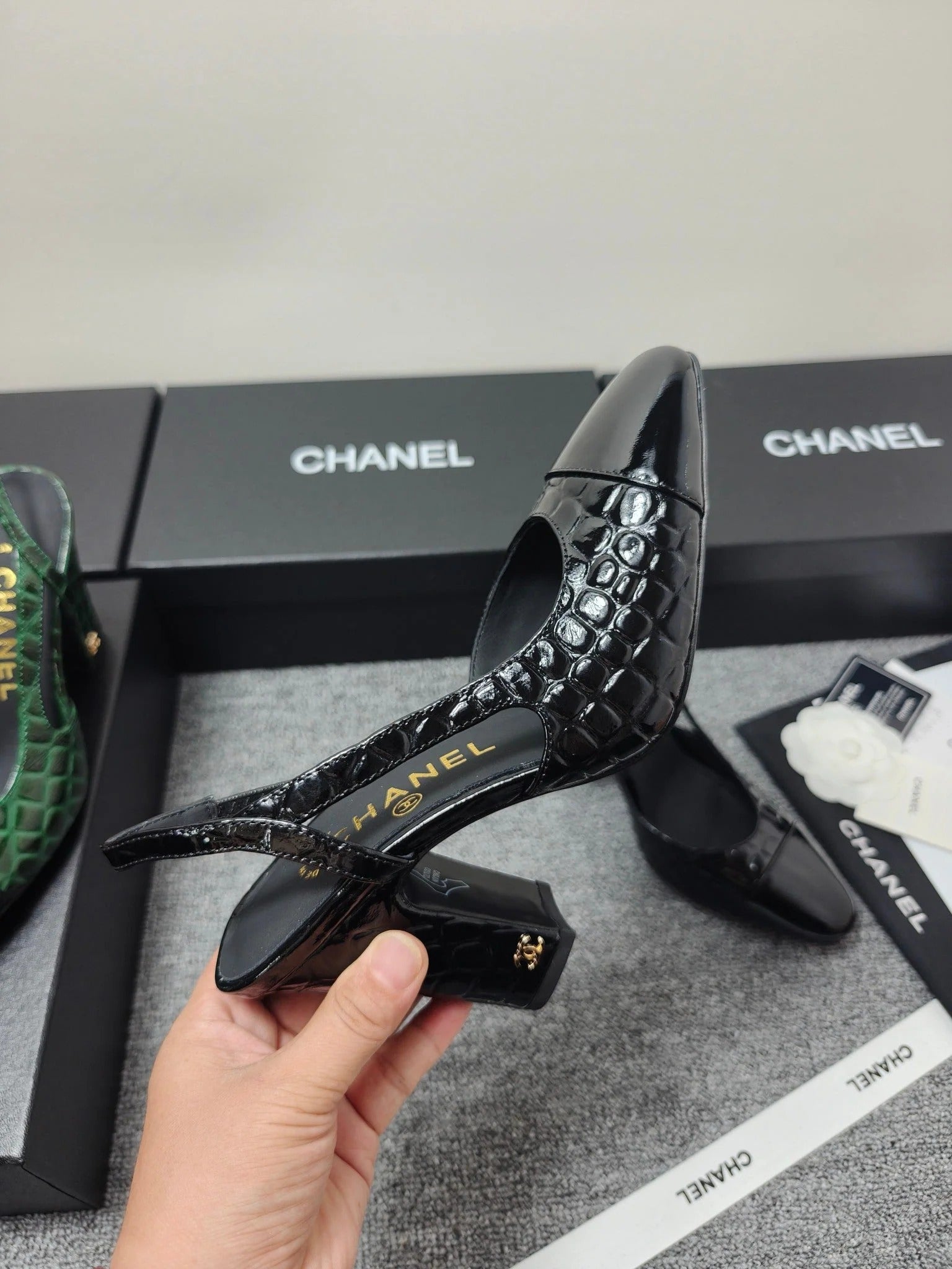 Chanel 2026 Crocodile Empossed Slingback Glossy Calfskin 855982