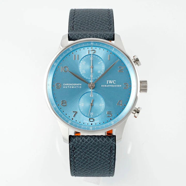 IWC Portuguese 41mm Blue Dial Steel Case Black Blue Leather Strap