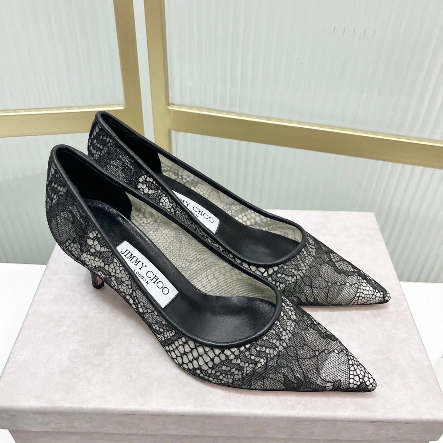 Jimmy 26s High Heel Pump 65 Black Lace Sheepskin 605957