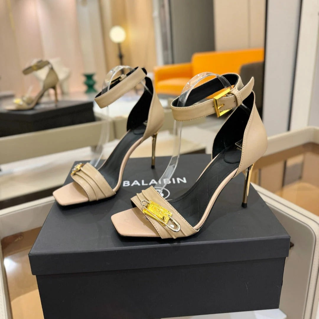 BALMAIN 25S HIGH HEELS 95MM IN BEIGE CALFSKIN