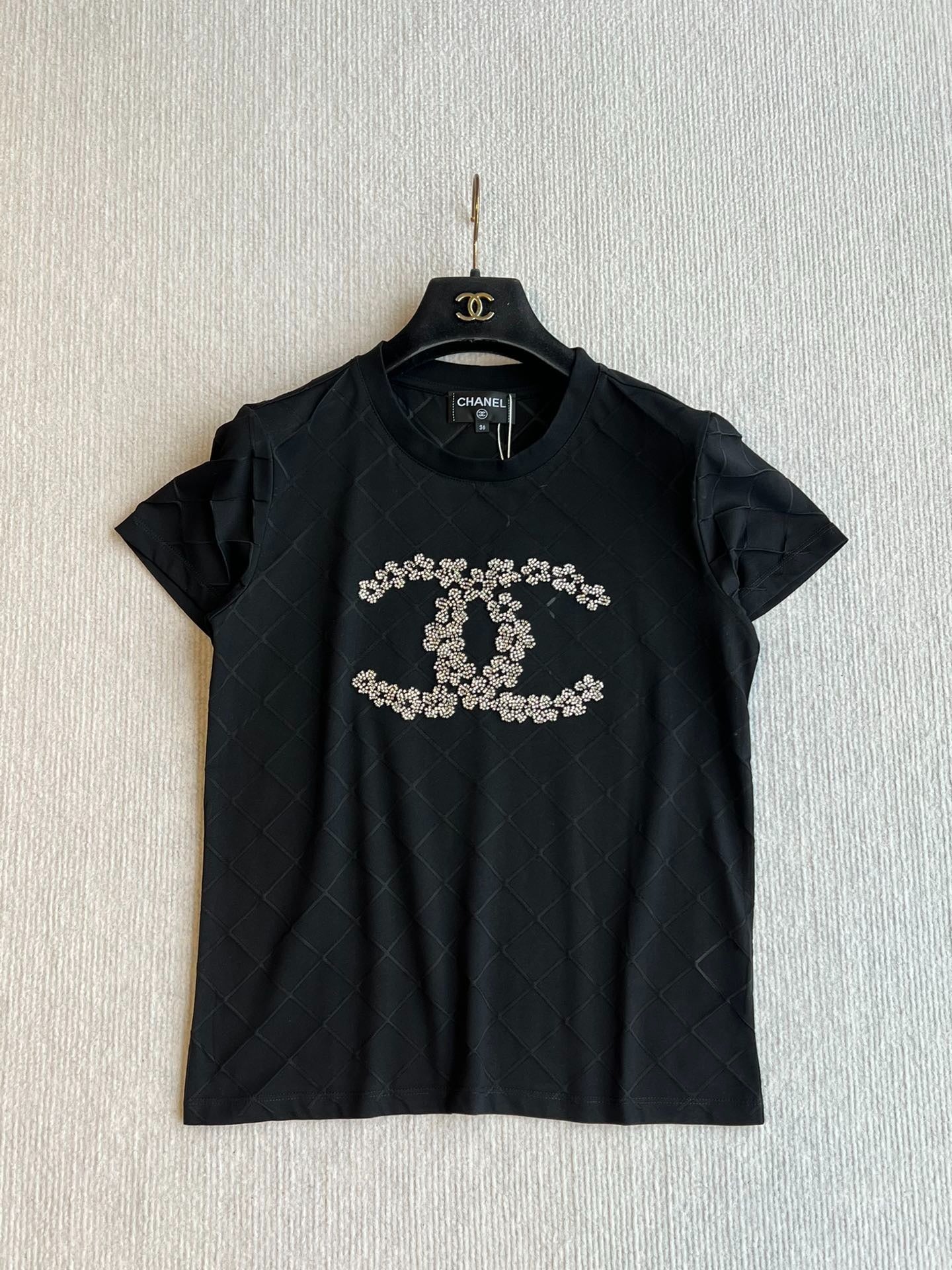 CHANEL BLACK SHORT-SLEEVE EMBELLISHED T-SHIRT