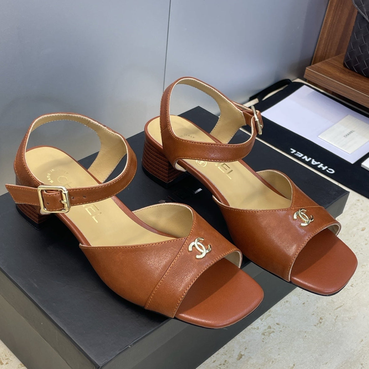 CC 26 Heeled Sandal 45mm Brown Beige Sheepskin 607474