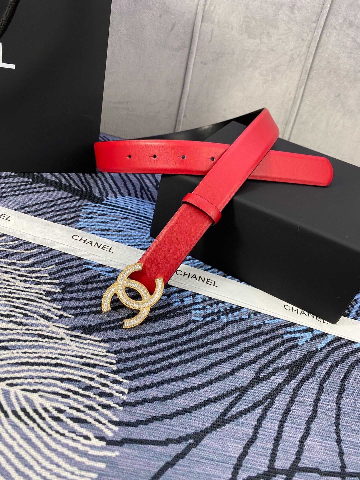 CC Women's Belt 3.0CM Red Cowhide 615099