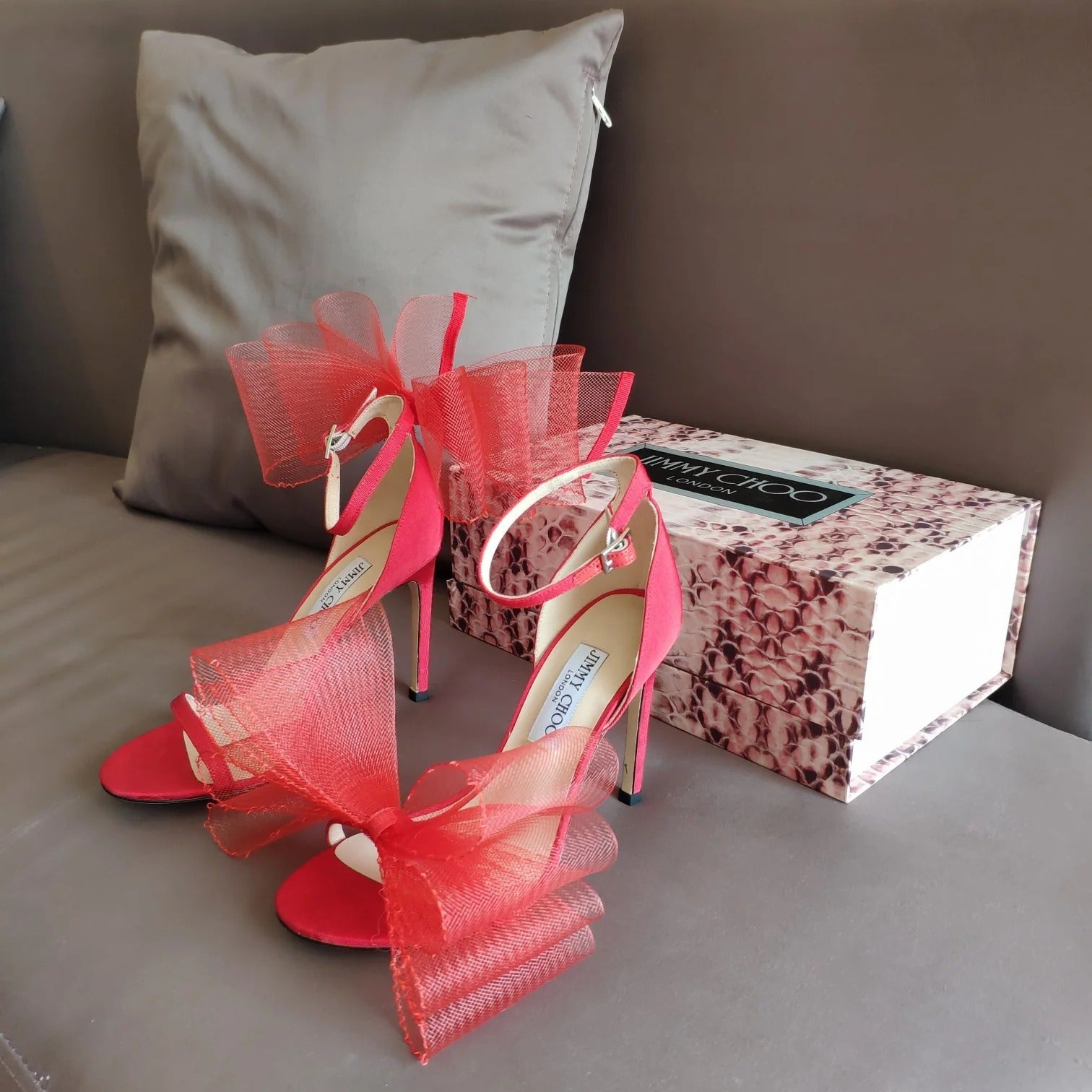 Jimmy Choo Sandal Red Mesh Cowhide 966998