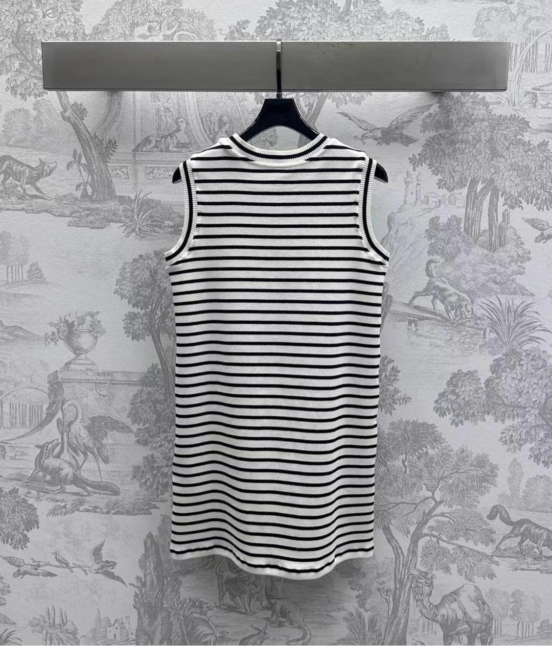 Triomphe Striped Mini Dress Black White Crocheted Cotton