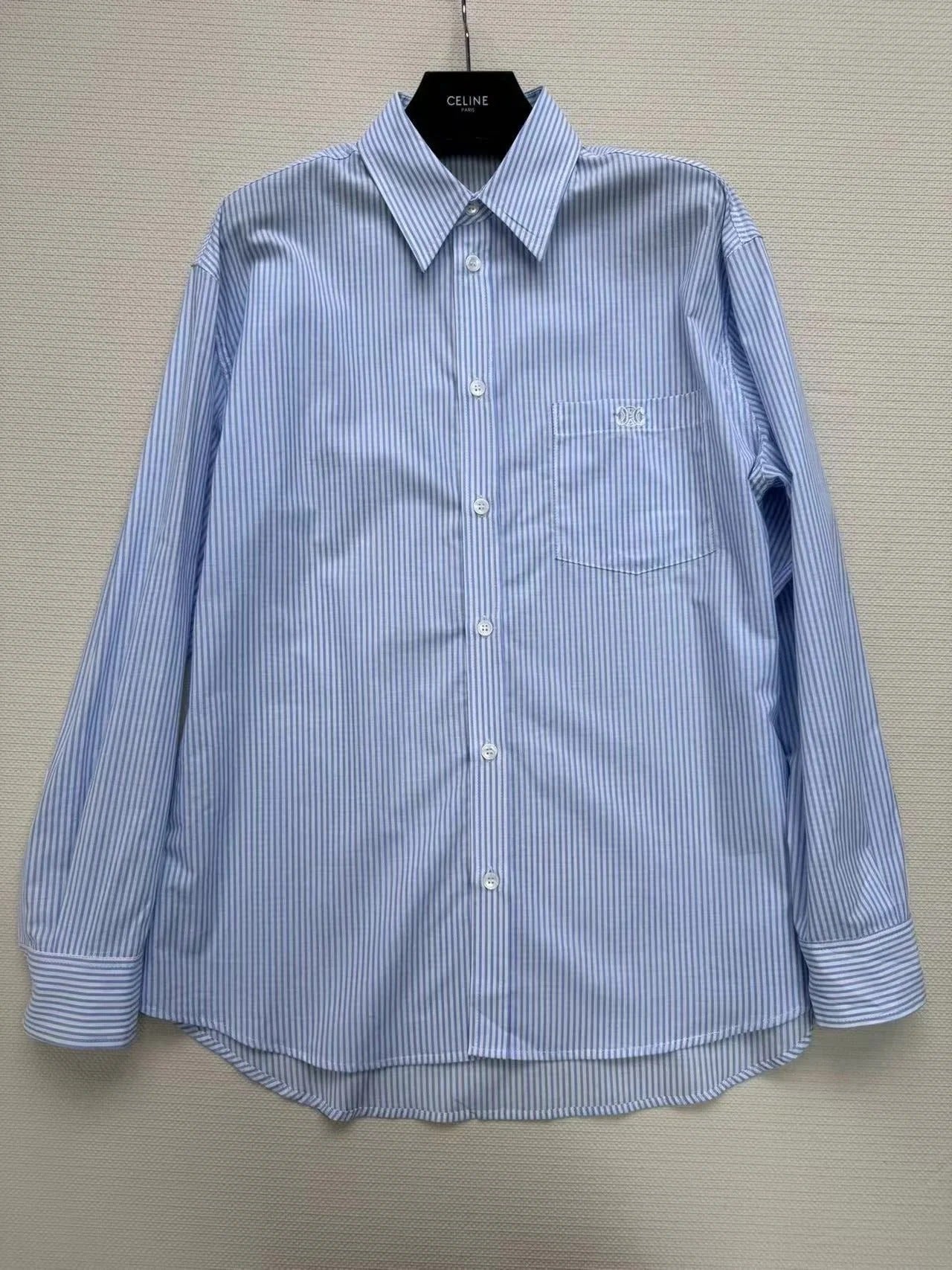 Celine Shirt Blue White Cotton