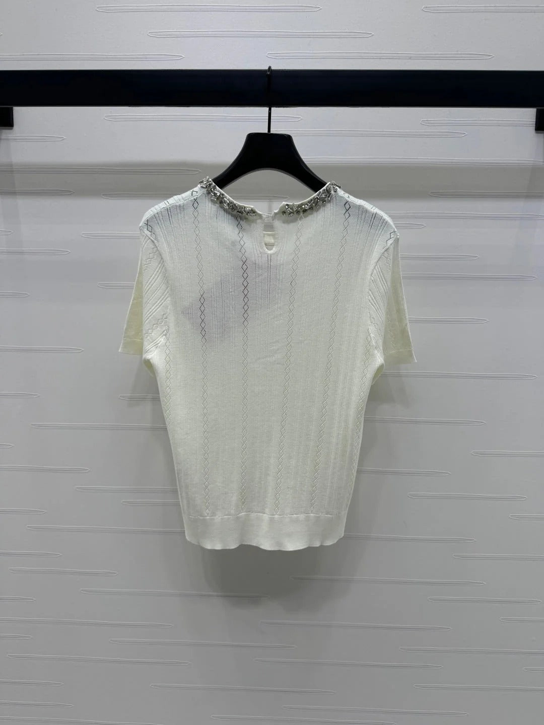 MIU 25S RHINESTONE COLLAR T-SHIRT 264095