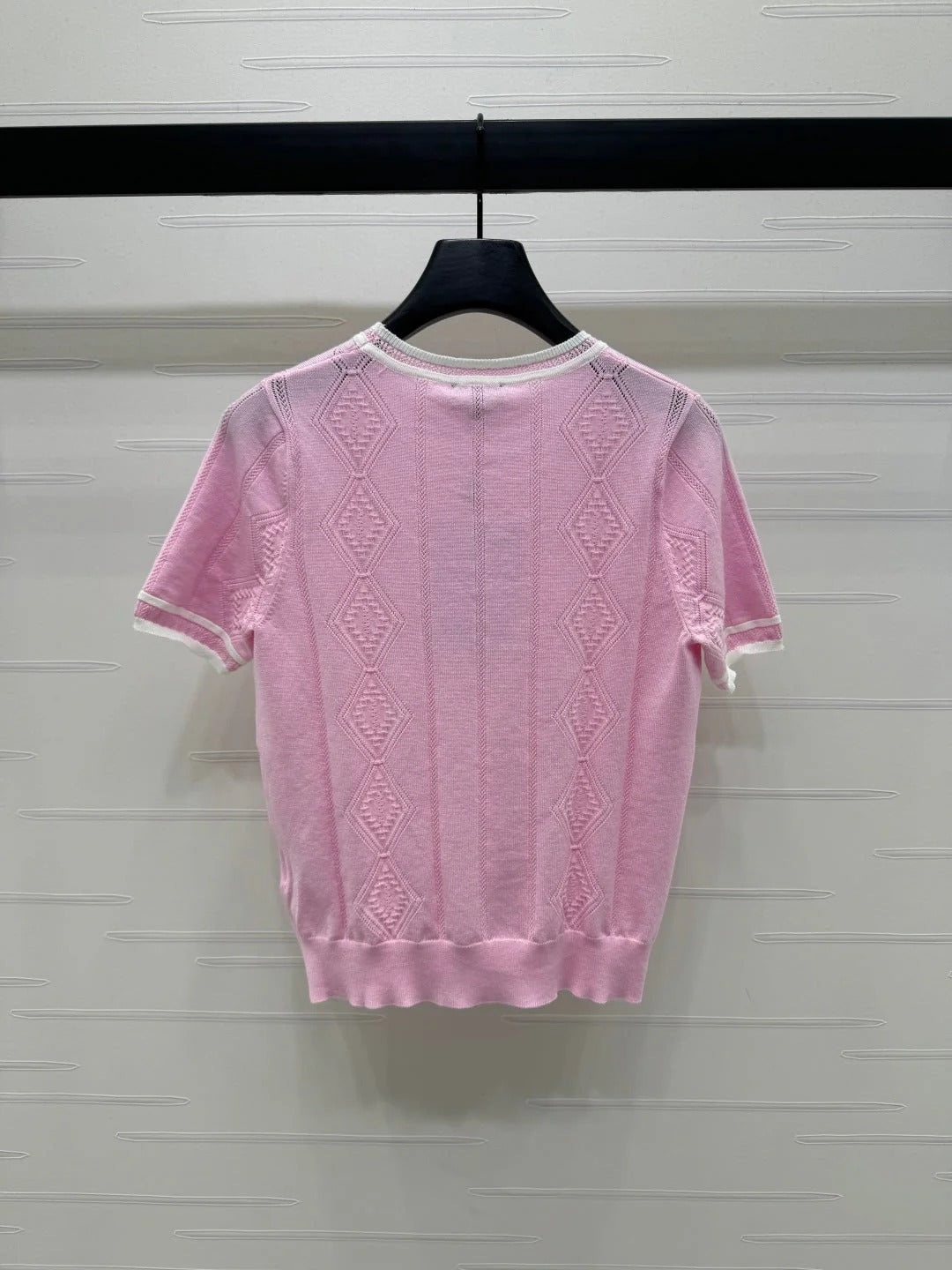 CHANEL 25S DIAMOND KNIT SHORT SLEEVE SHIRT 264174