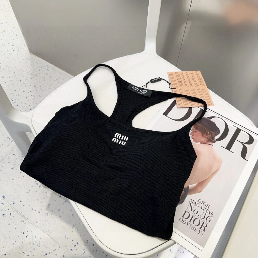 CAMISOLE 617514 IN BLACK COTTON RIBBED KNIT