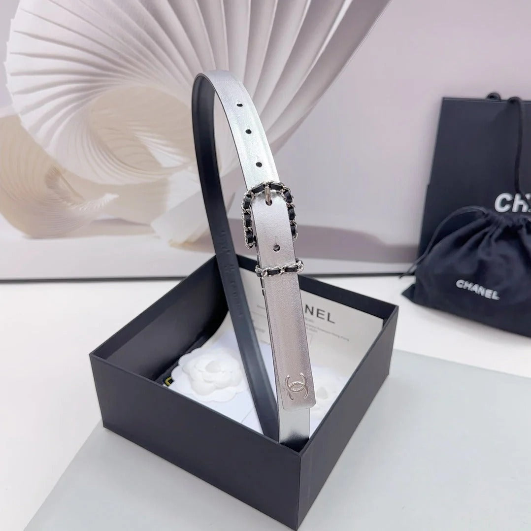 CC BELT 20 MM IN SILVER MIX BLACK CALFSKIN SILVER HARDWARE