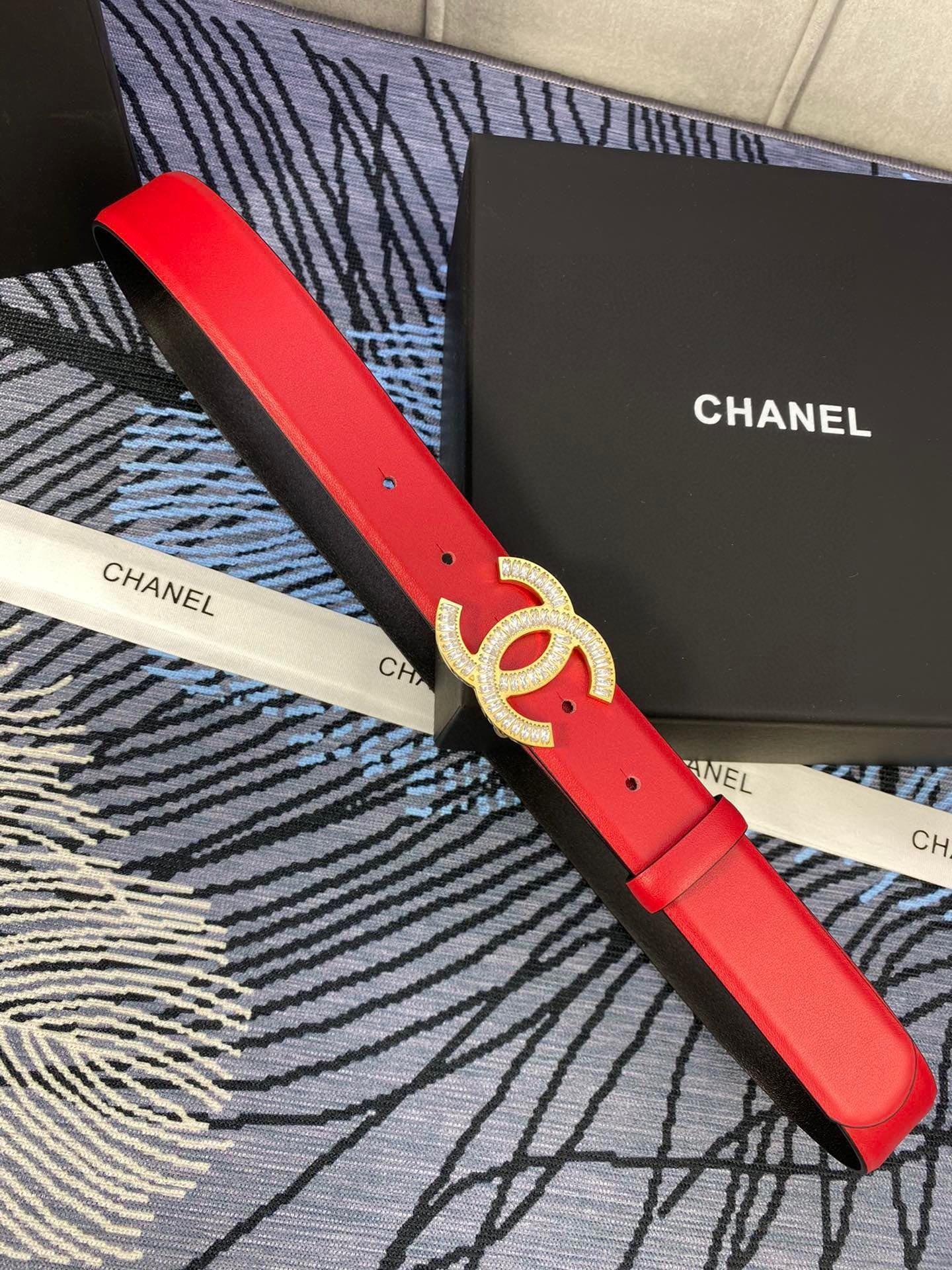 CC Women's Belt 3.0CM Red Cowhide 615099