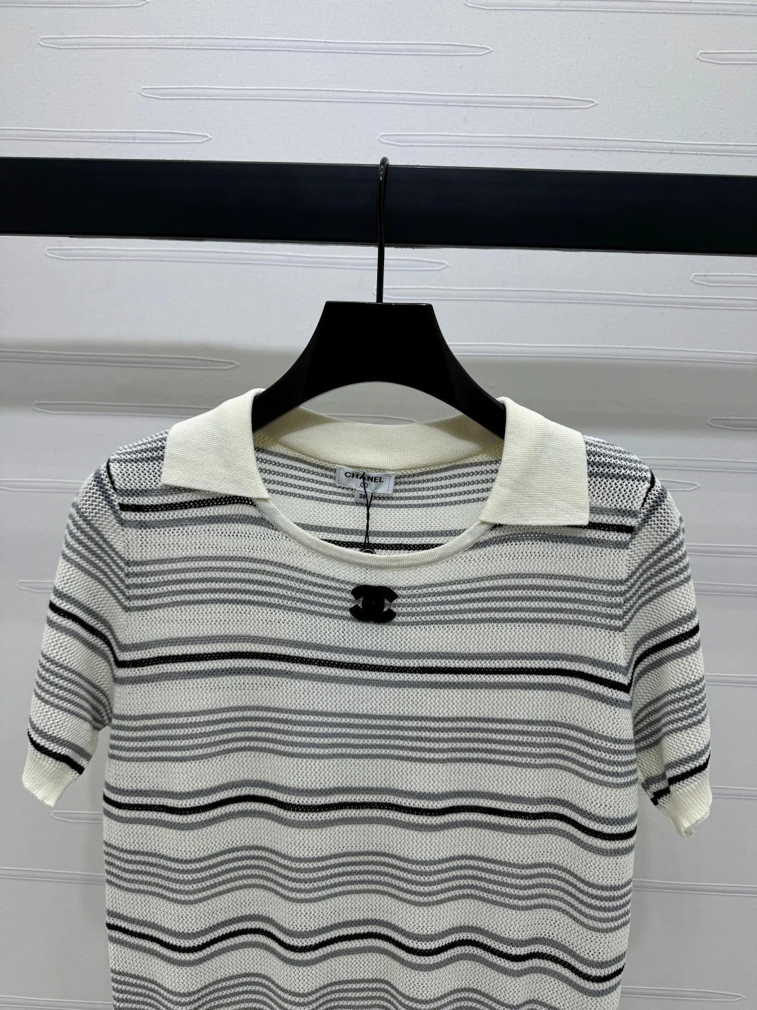 CHANEL 25S HOLLOW WOVEN POLO SHIRT 264075