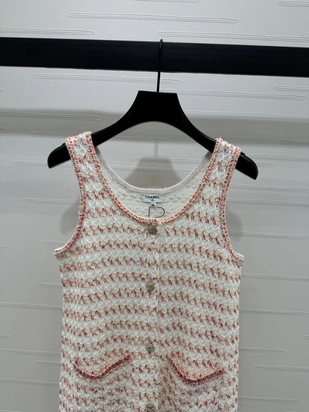 CHANEL 25S ROUND NECK KNIT DRESS WITH PEARL TAG 264026