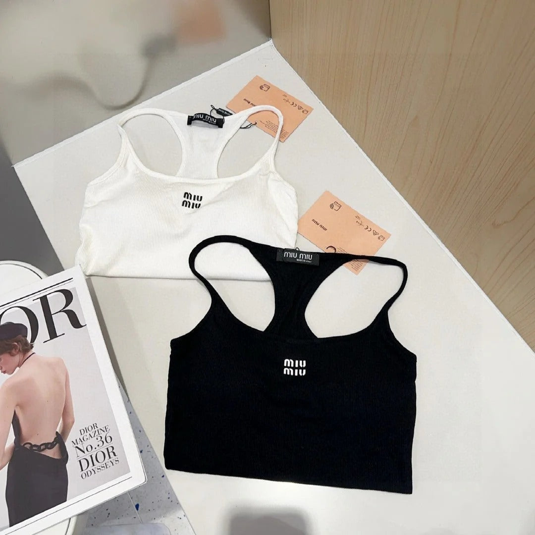 CAMISOLE 617514 IN BLACK COTTON RIBBED KNIT