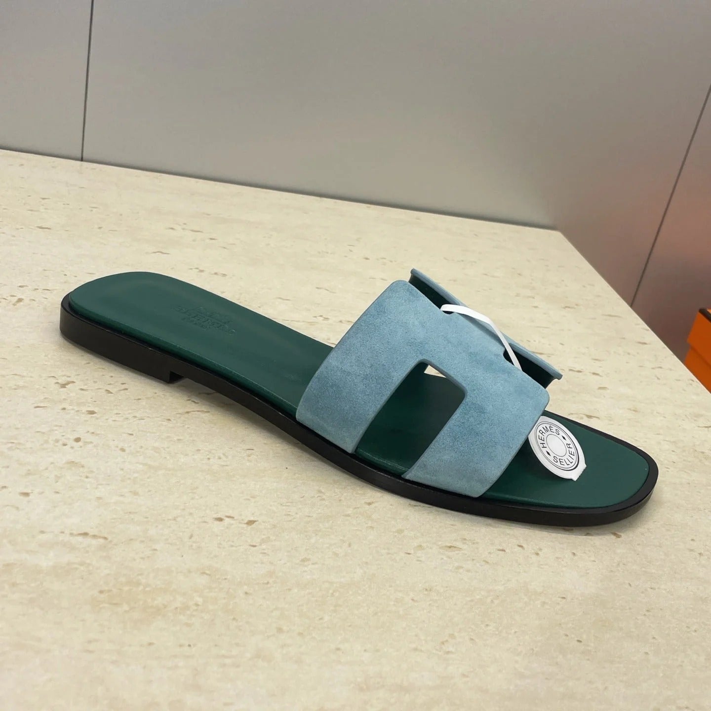 HM 26ss Oran Sandals Blue Fresh Green Suede Cowhide 607210