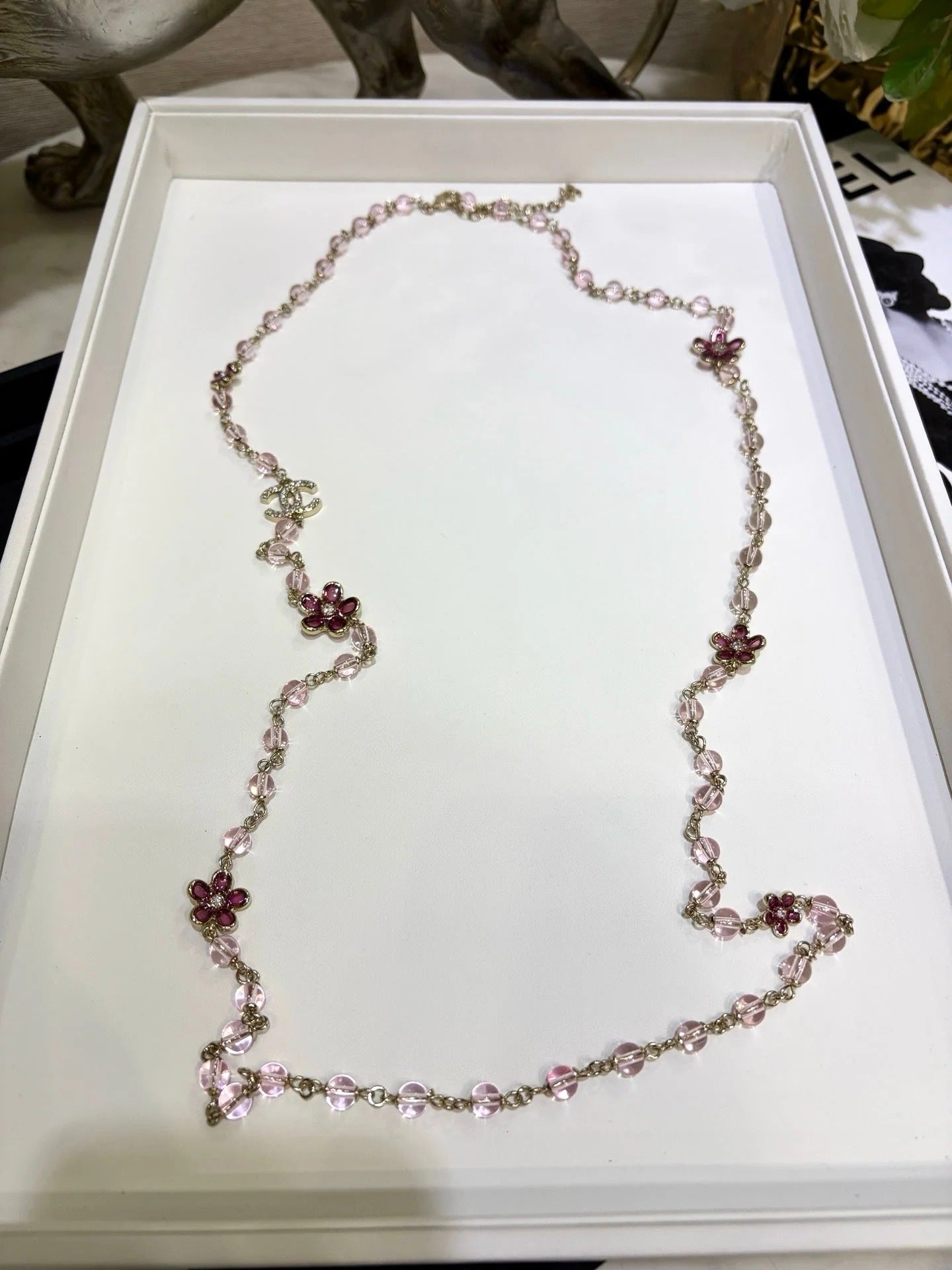 Chanel 2026 Double C Pink Flower Light Gold Necklace