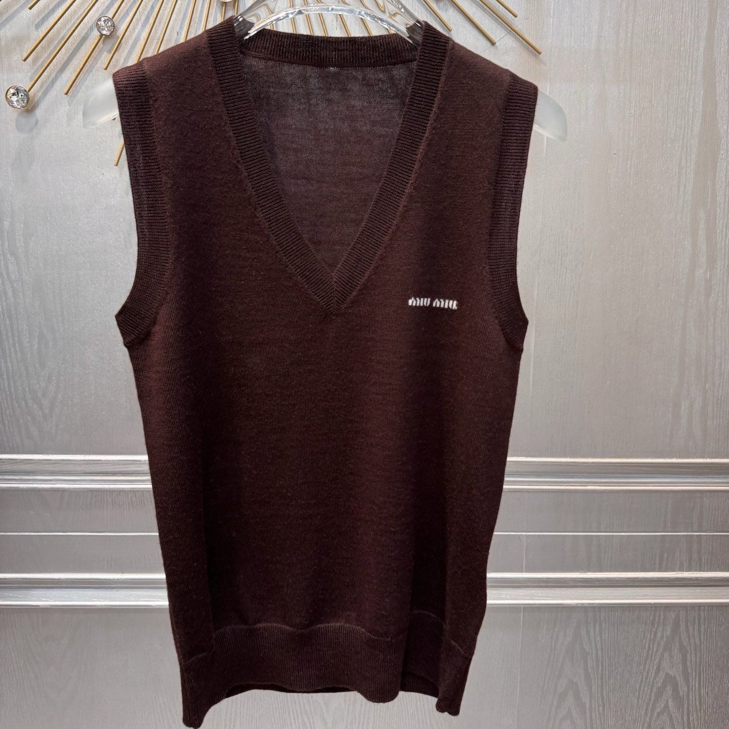 Miumiu 2026 Knit Vest Coffee Brown Wool