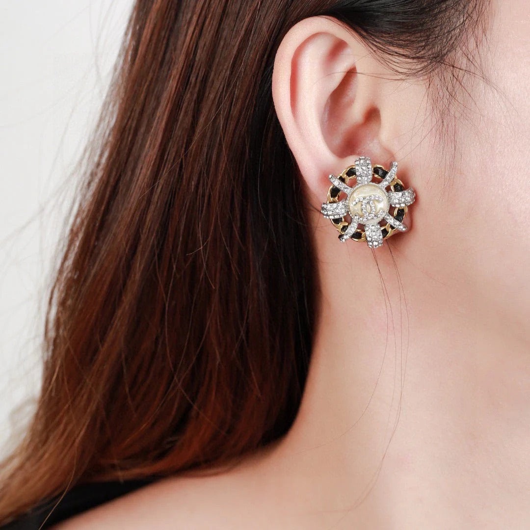 CC Mini Stud Sliver Gold Black Diamond Earring