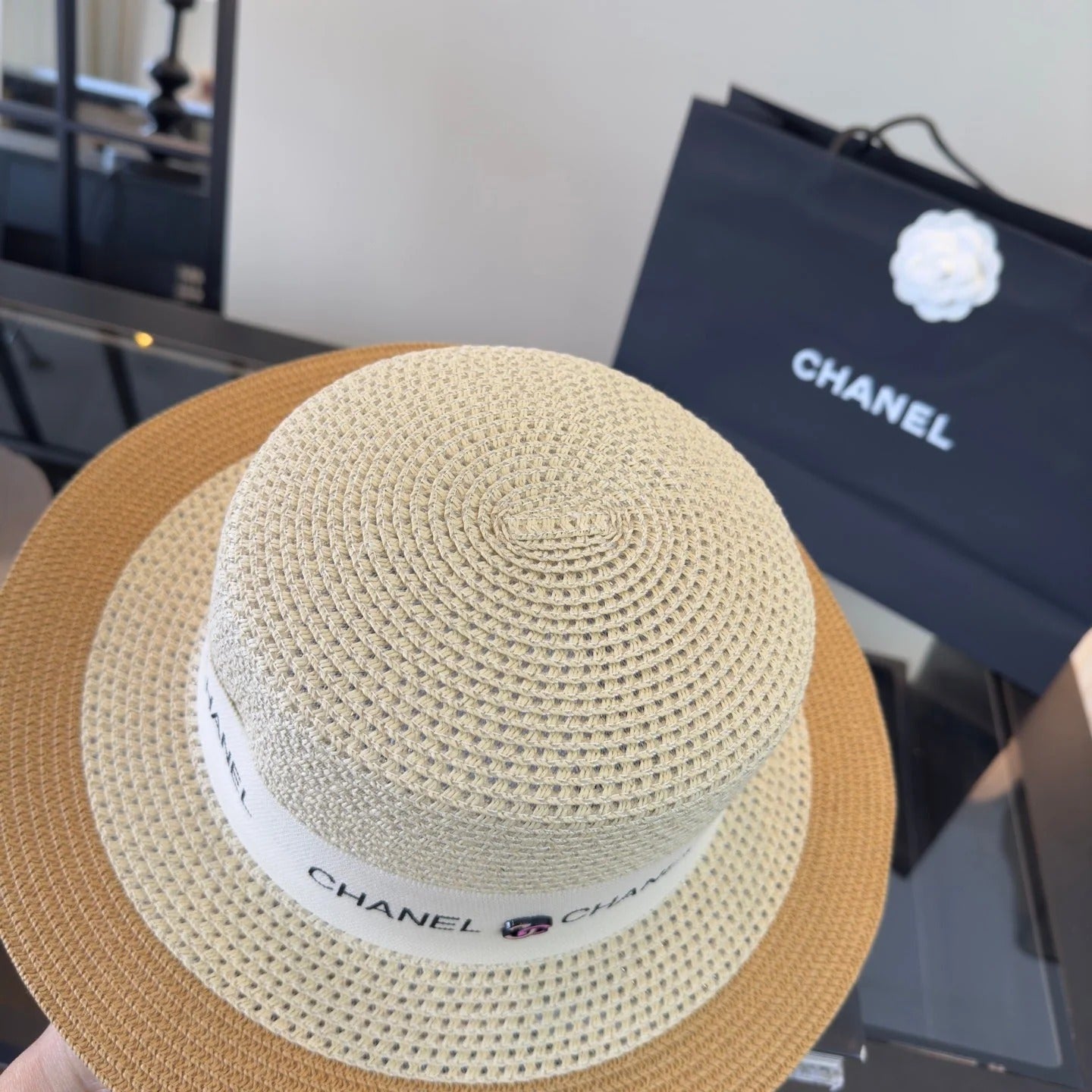 Chanel Straw Hat With Logo Ribbon 299808