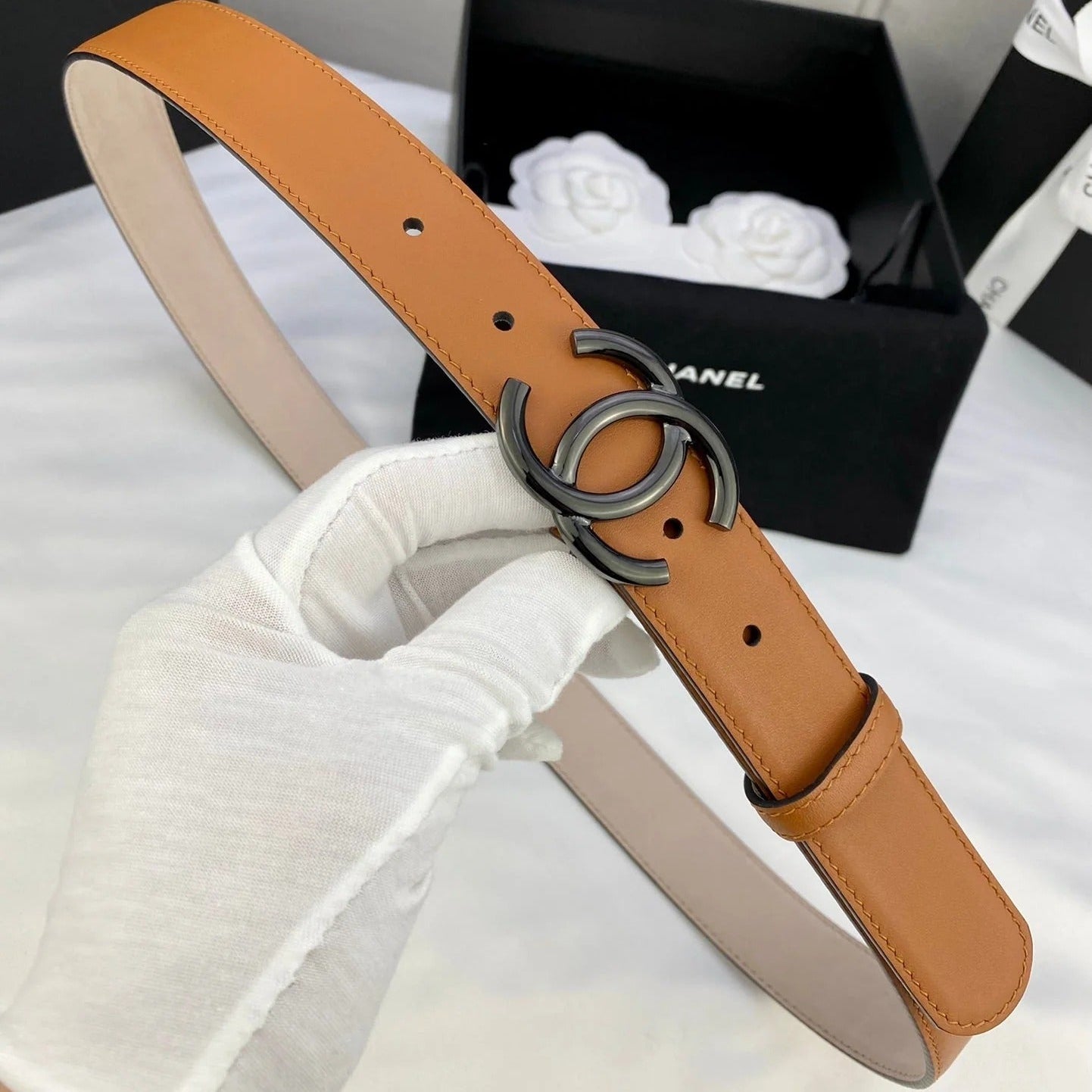 CC Women's Belt 3.0CM Camel Brown Cowhide 586501