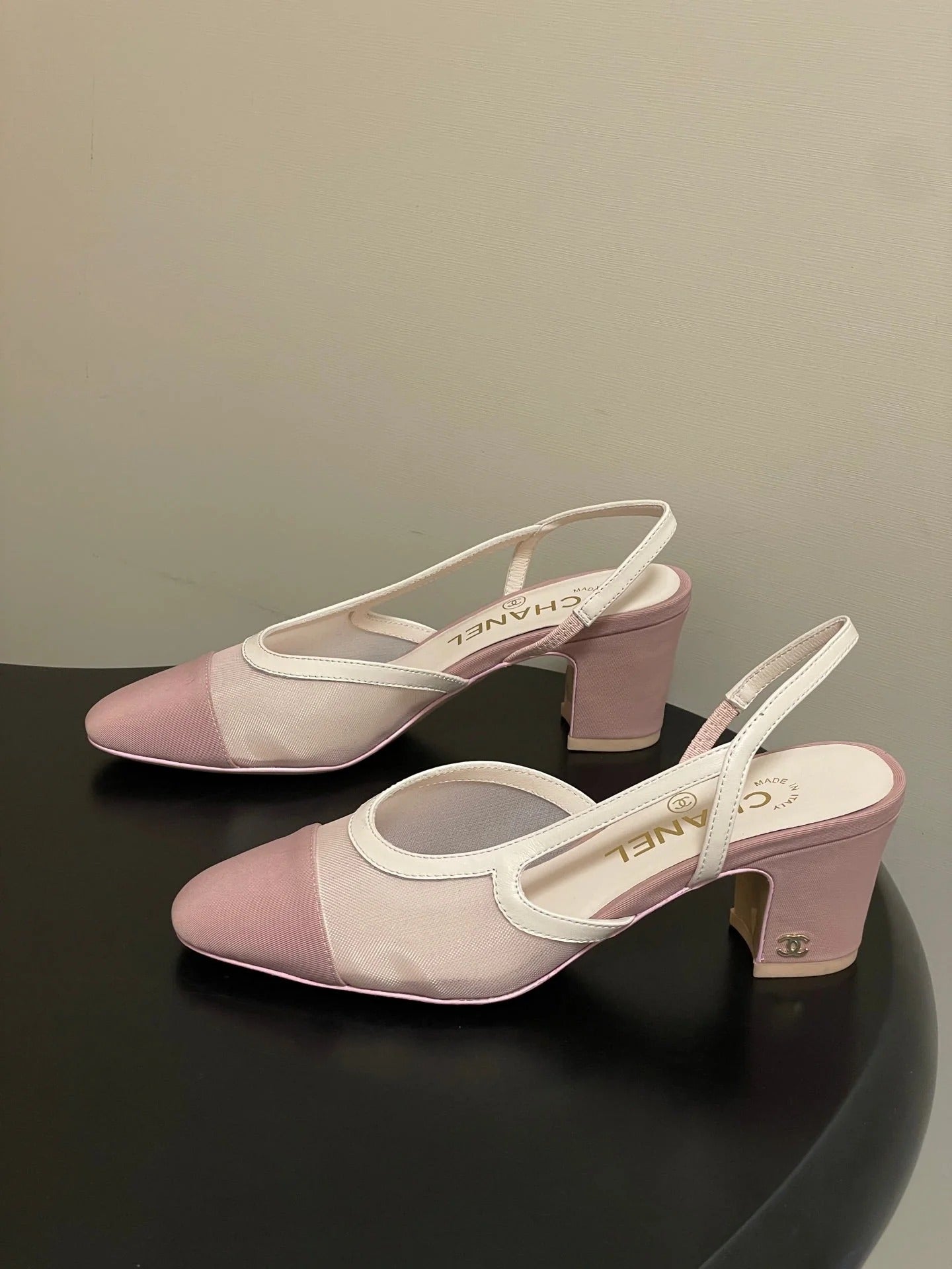 CC 26s Slingback 65 Light Pink Mesh Fabric Sheepskin 649443