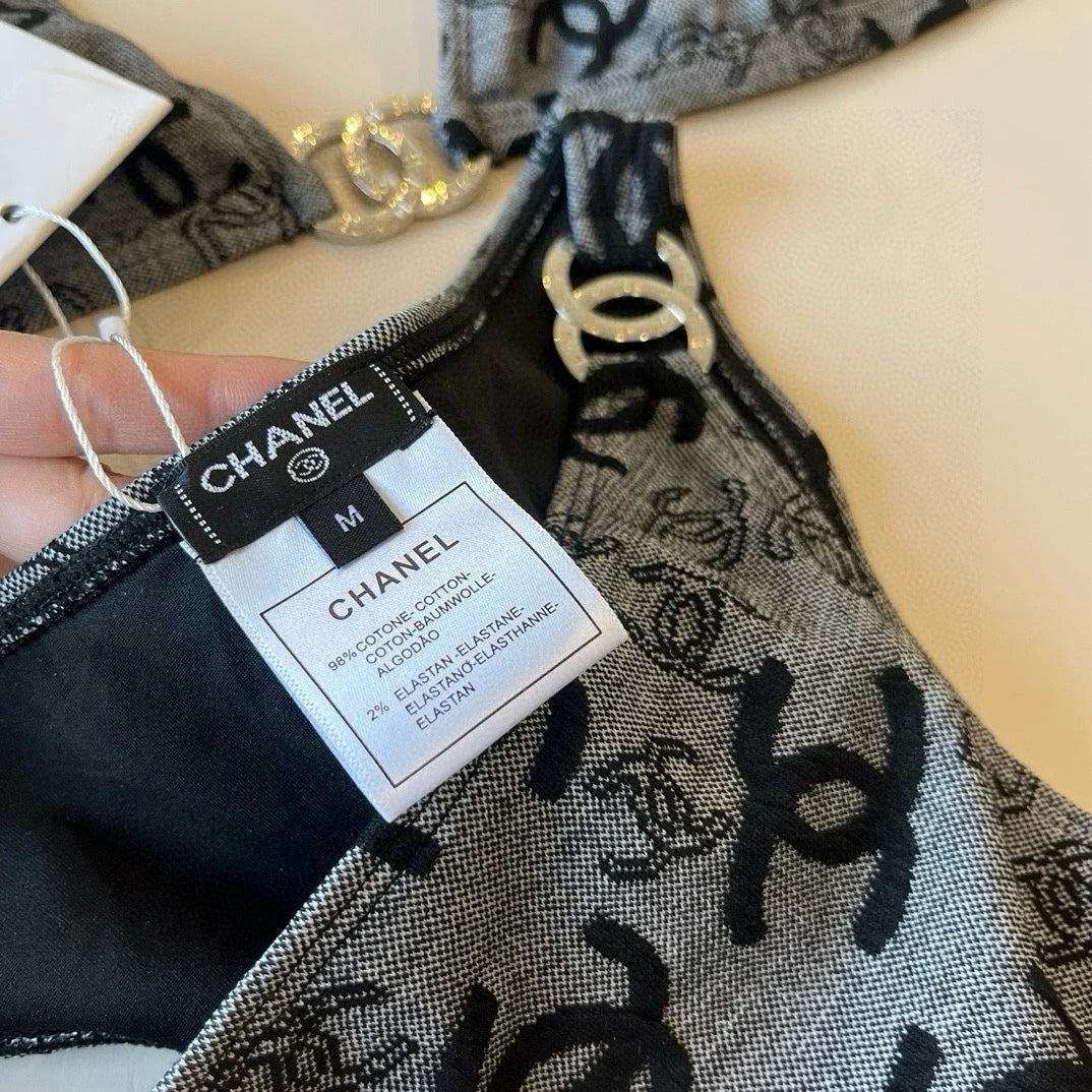 SWIMSUIT IN GREY AND BLACK PRINTED LOGO 604224