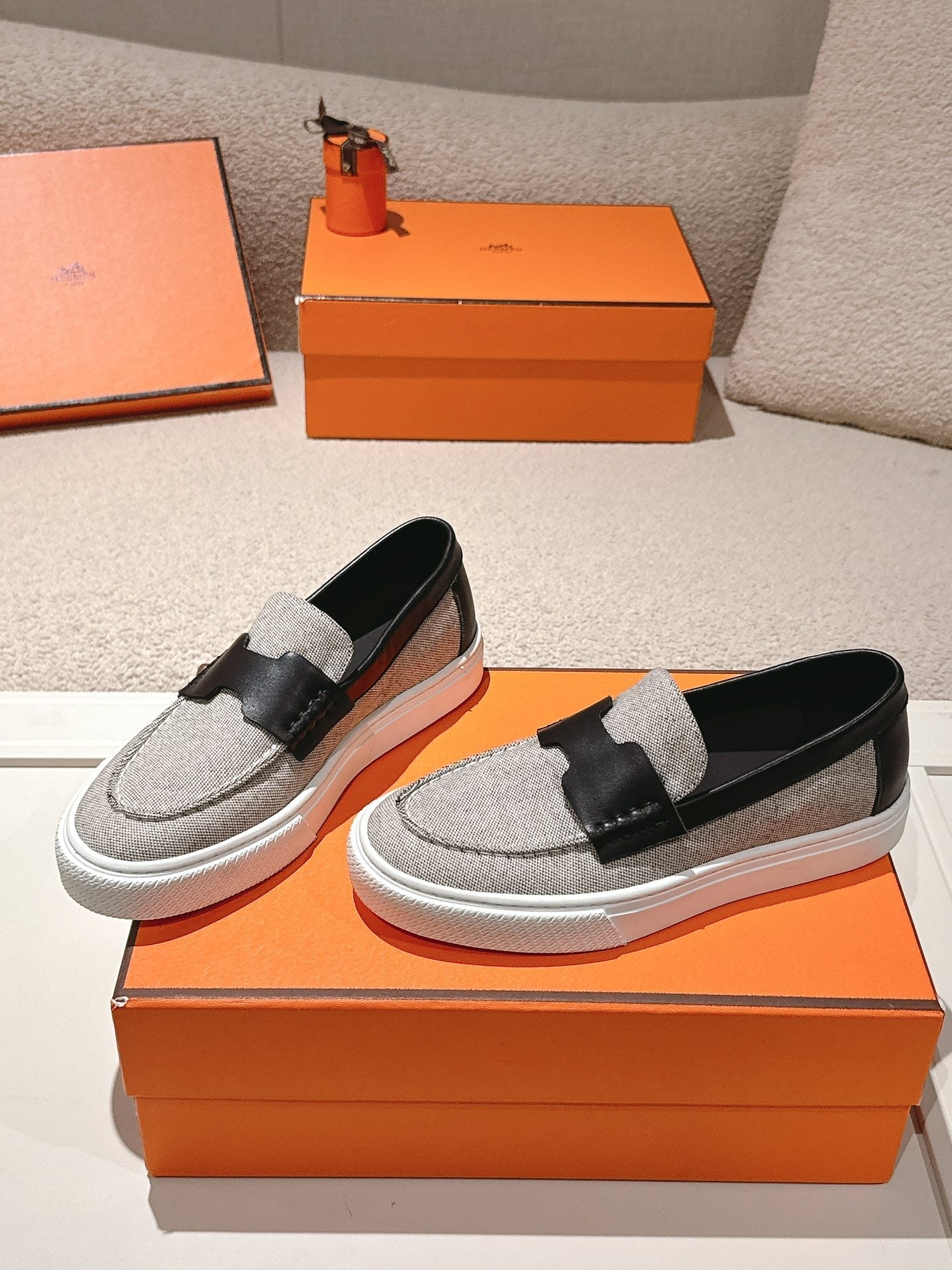 HM 25ss Platform Loafers Gray Black Denim Cowhide 577165