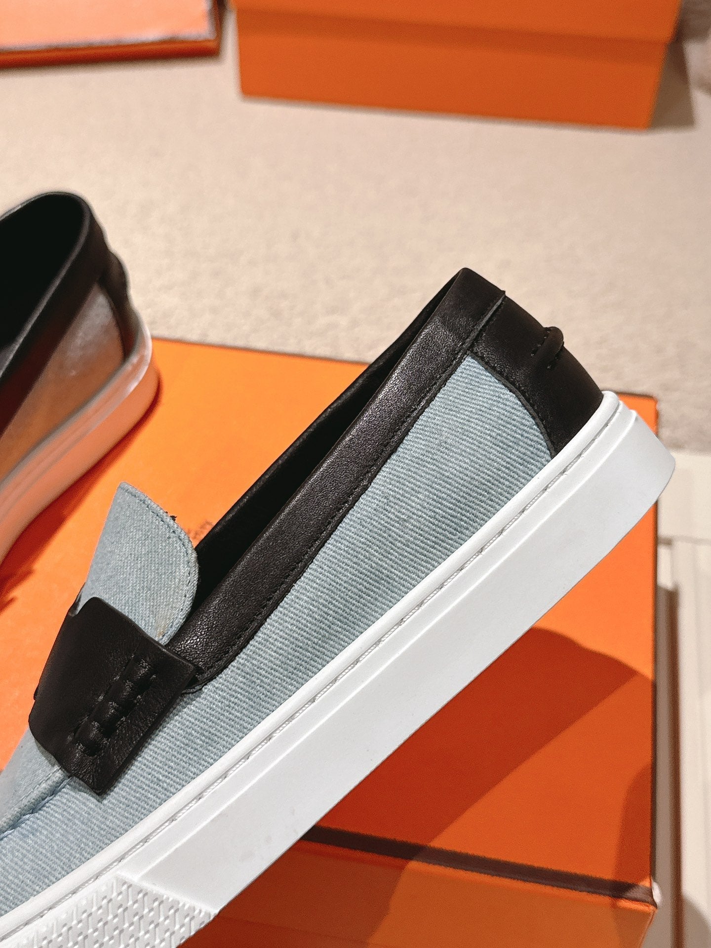 HM 25ss Platform Loafers Light Blue Black Denim Sheepskin 577168