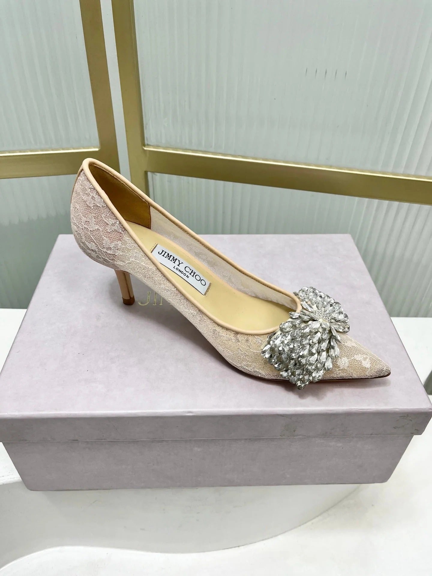 Jimmy 26s High Heels 65 Beige White Imported Lace Sheepskin 605987