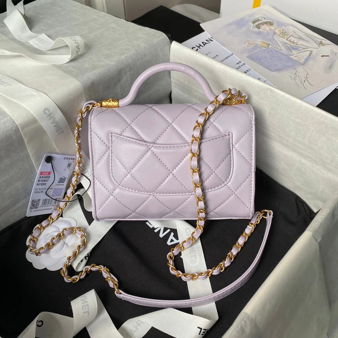 CC  25S FLAP BAG 18 CM IN LIGHT PURPLE LAMBSKIN WITH TOP HANDLE