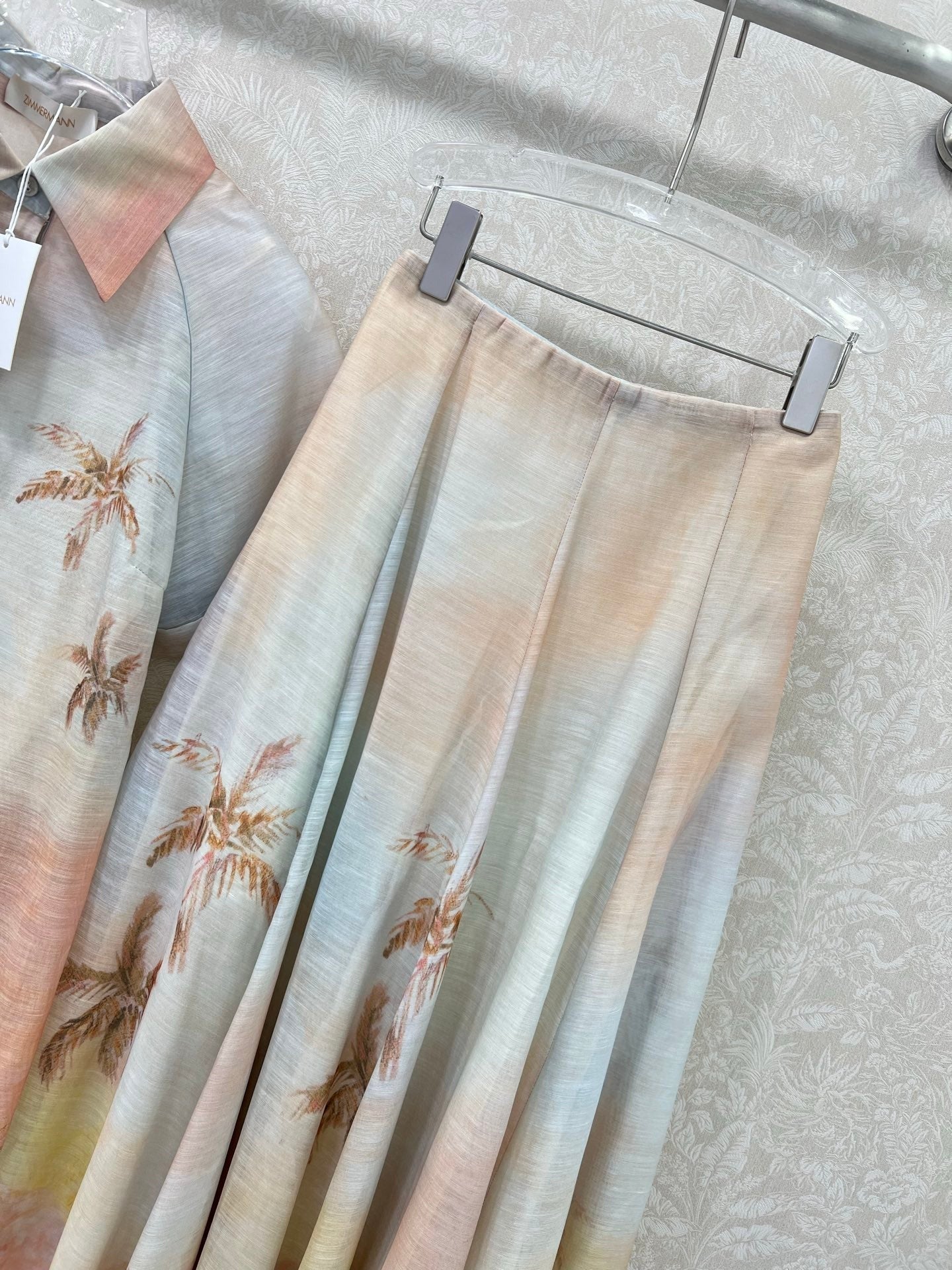 ZIMMERMANN SHORT-SLEEVE SHIRT AND HIGH-WAIST MAXI SKIRT SET 275079