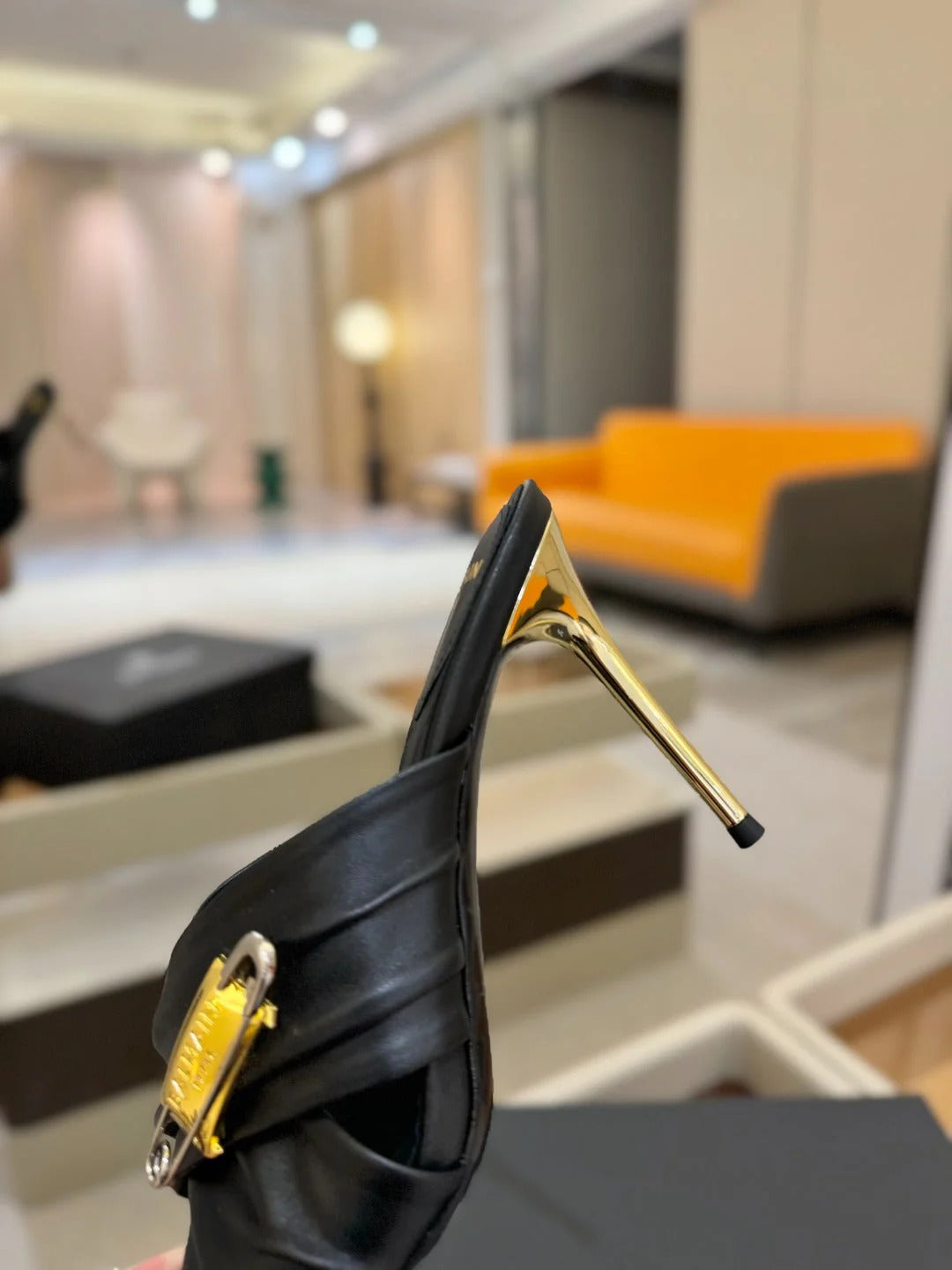 BALMAIN 25S HIGH HEEL SANDALS 95MM IN BLACK CALFSKIN