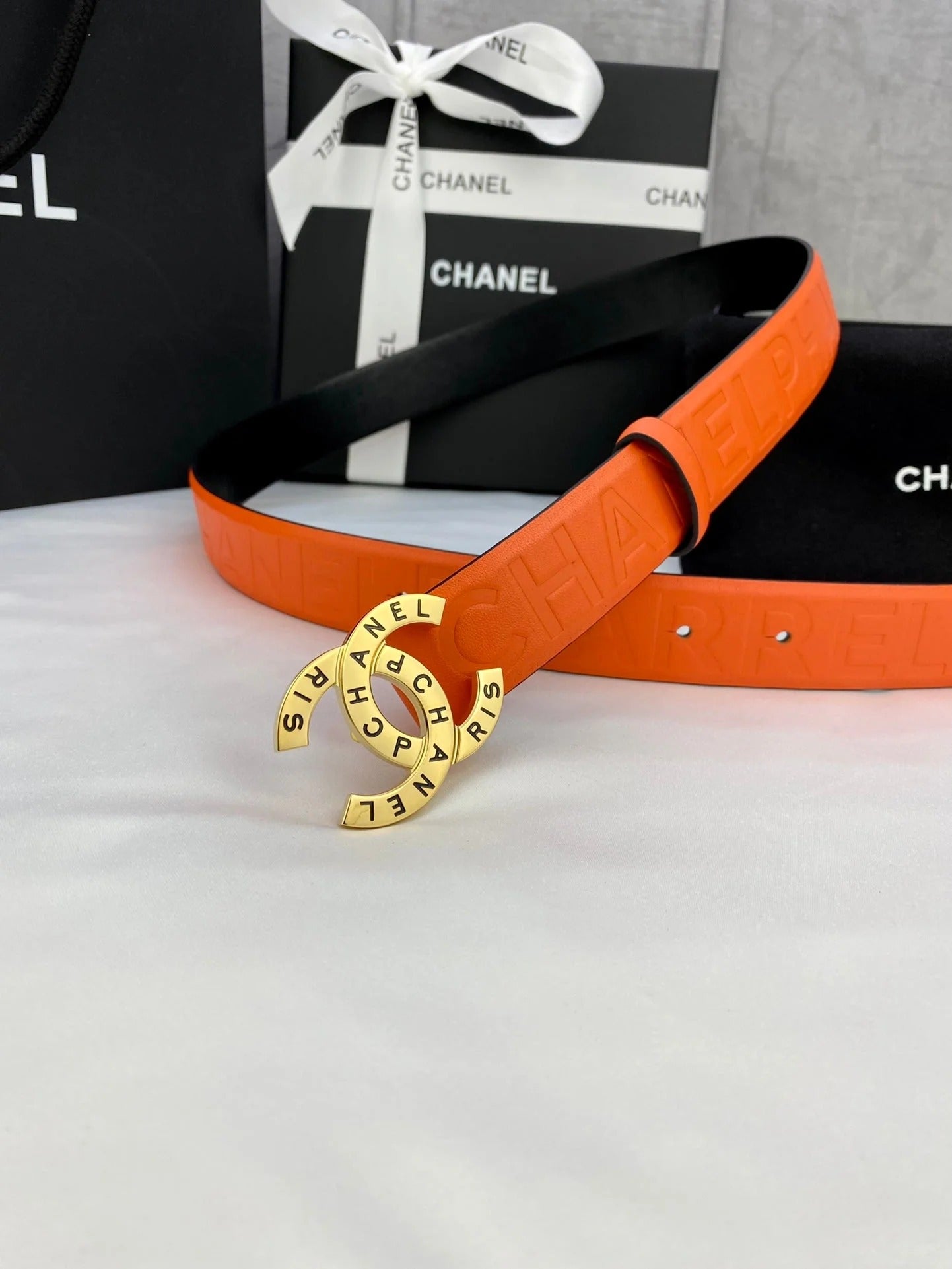 CC Women's Belt 3.0CM Orange Cowhide 586499