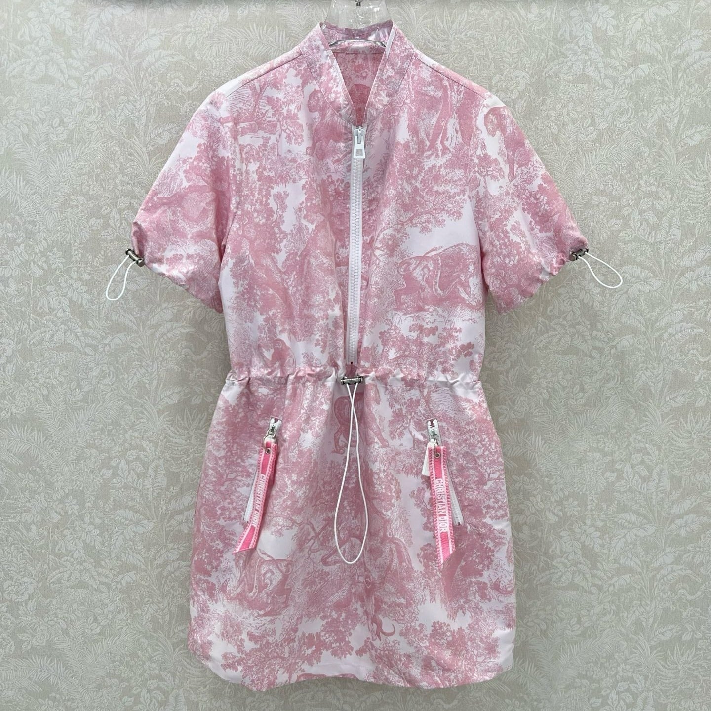 DIOR STAND-COLLAR HALF-ZIP PRINTED DRESS 275175