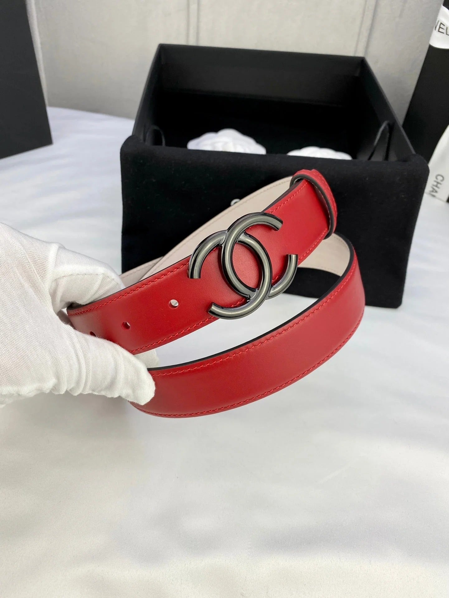 CC Women's Belt 3.0CM Red Cowhide 586502