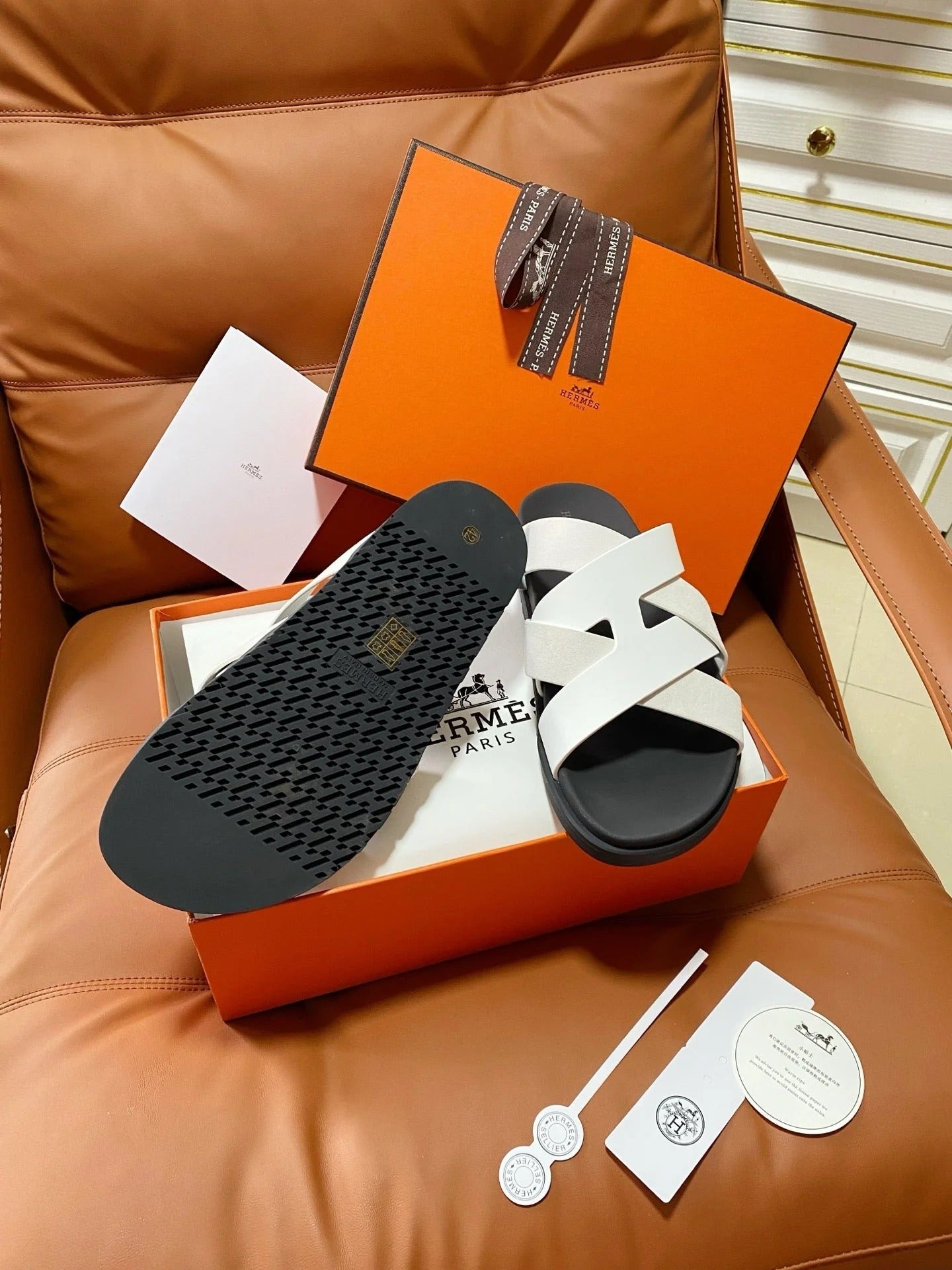 HM 2026 Cross Sandals Black White Suede Calfskin 667294