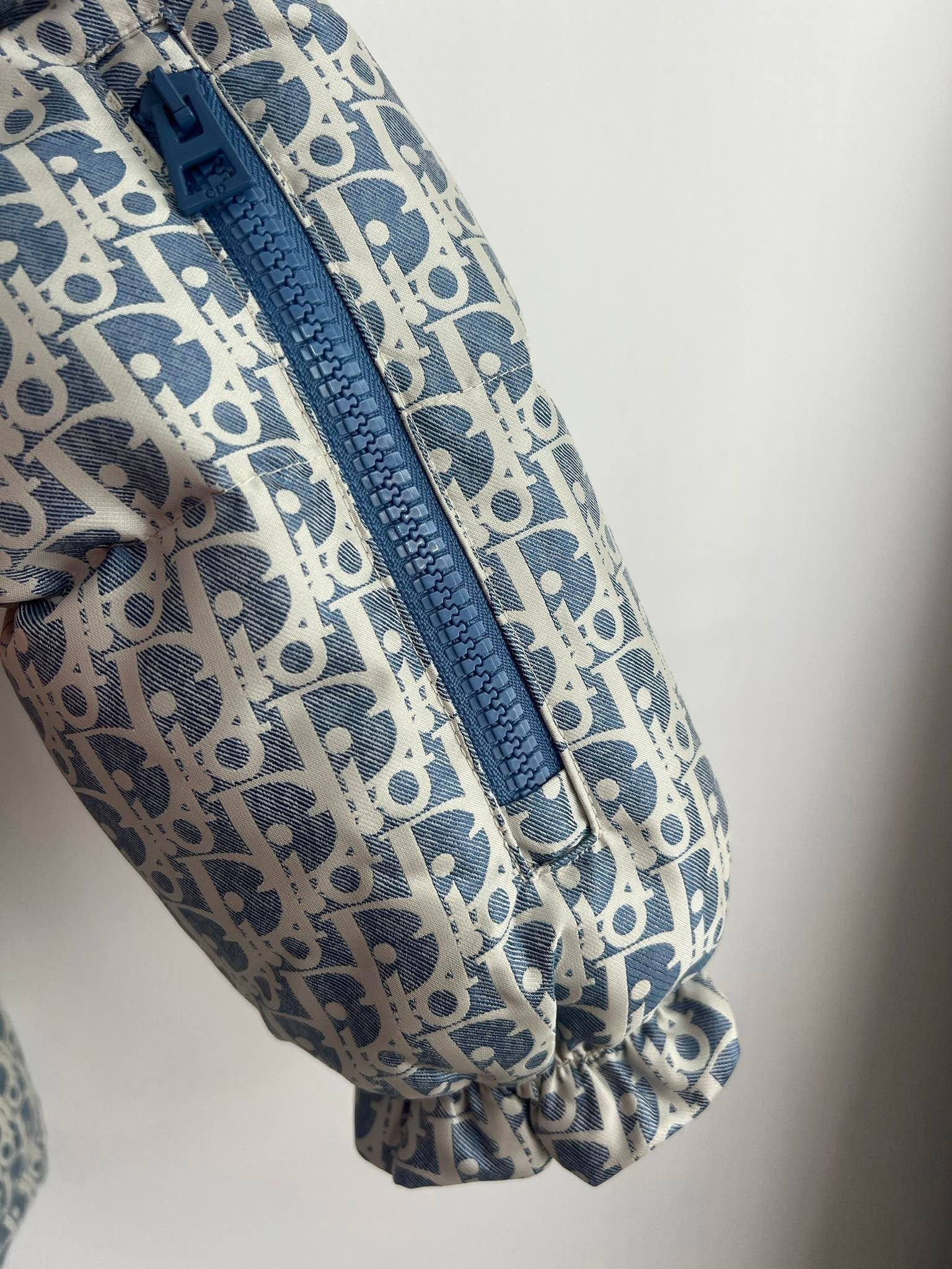 Dior 2026 Oblique Cropped Puffer Jacket Blue White Polyester Down