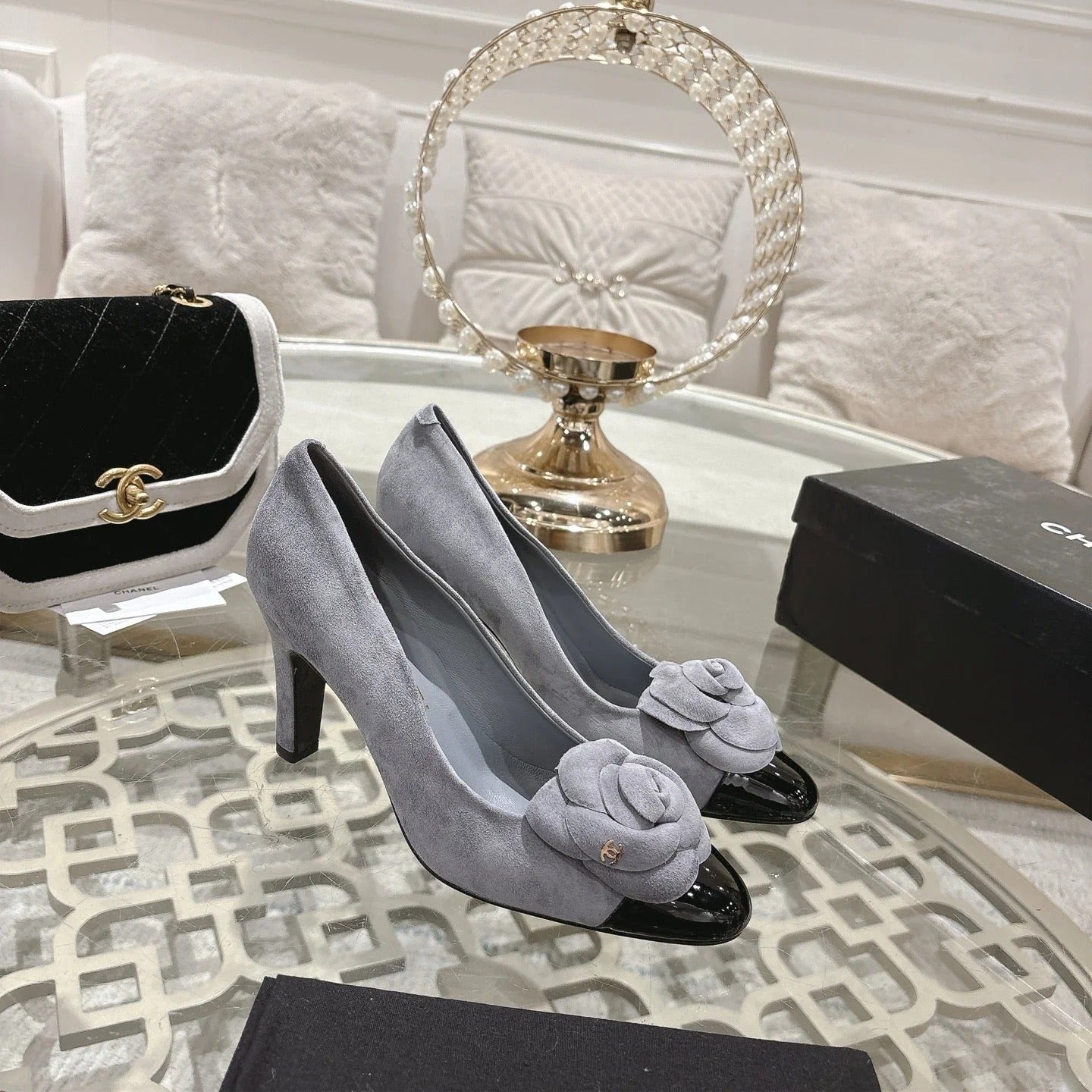 CC 26s High Heels Pump 85 Gray Black Suede 627012
