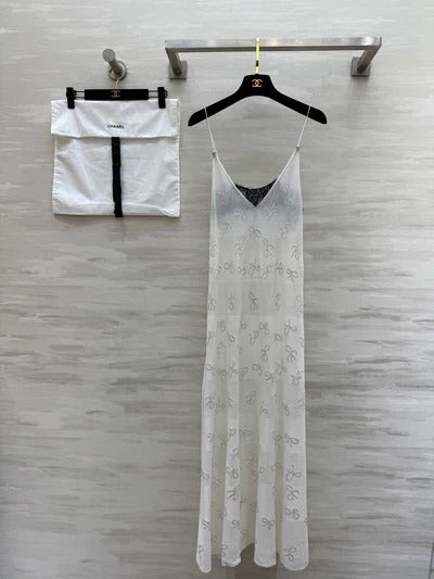 Chanel 2026 Camisole Dress White Lace Cotton