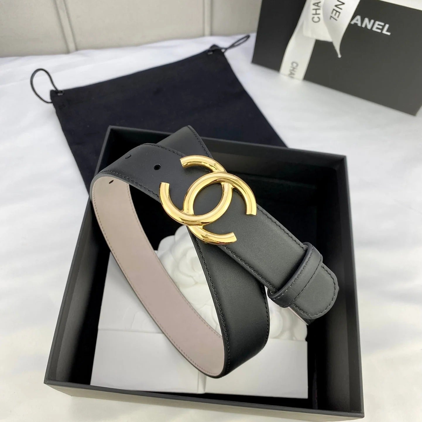 CC Women's Belt 3.0CM Black Cowhide 586503