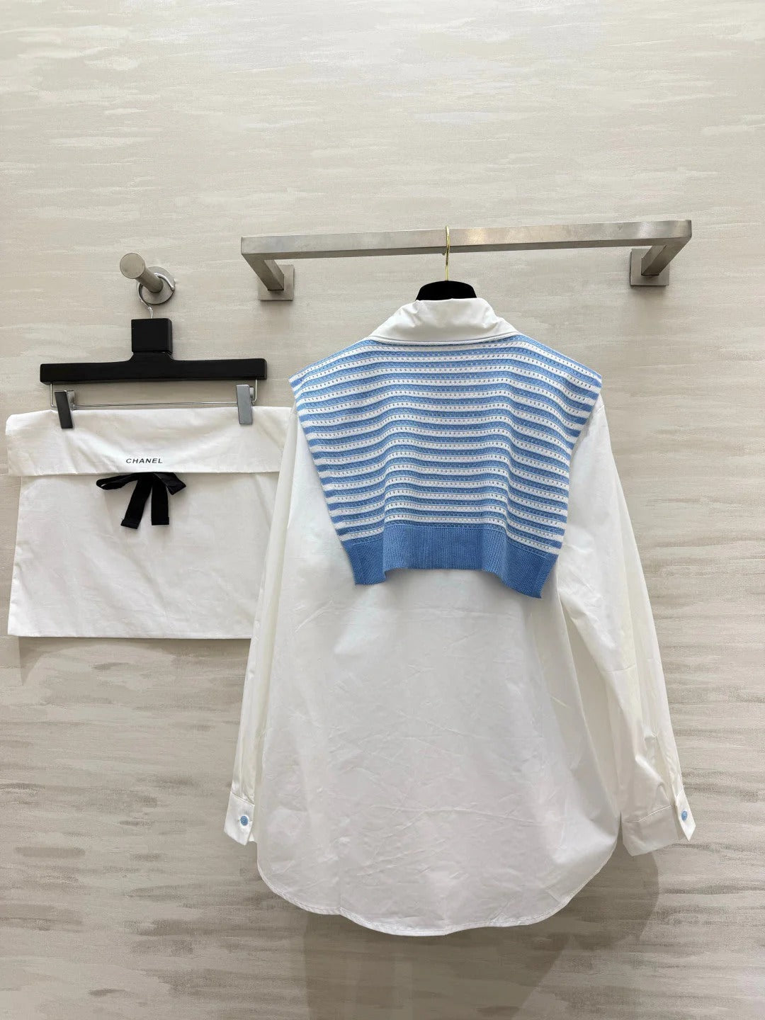 Chanel 2026 White Shirt and Blue Striped Shawl Set Cotton 391161