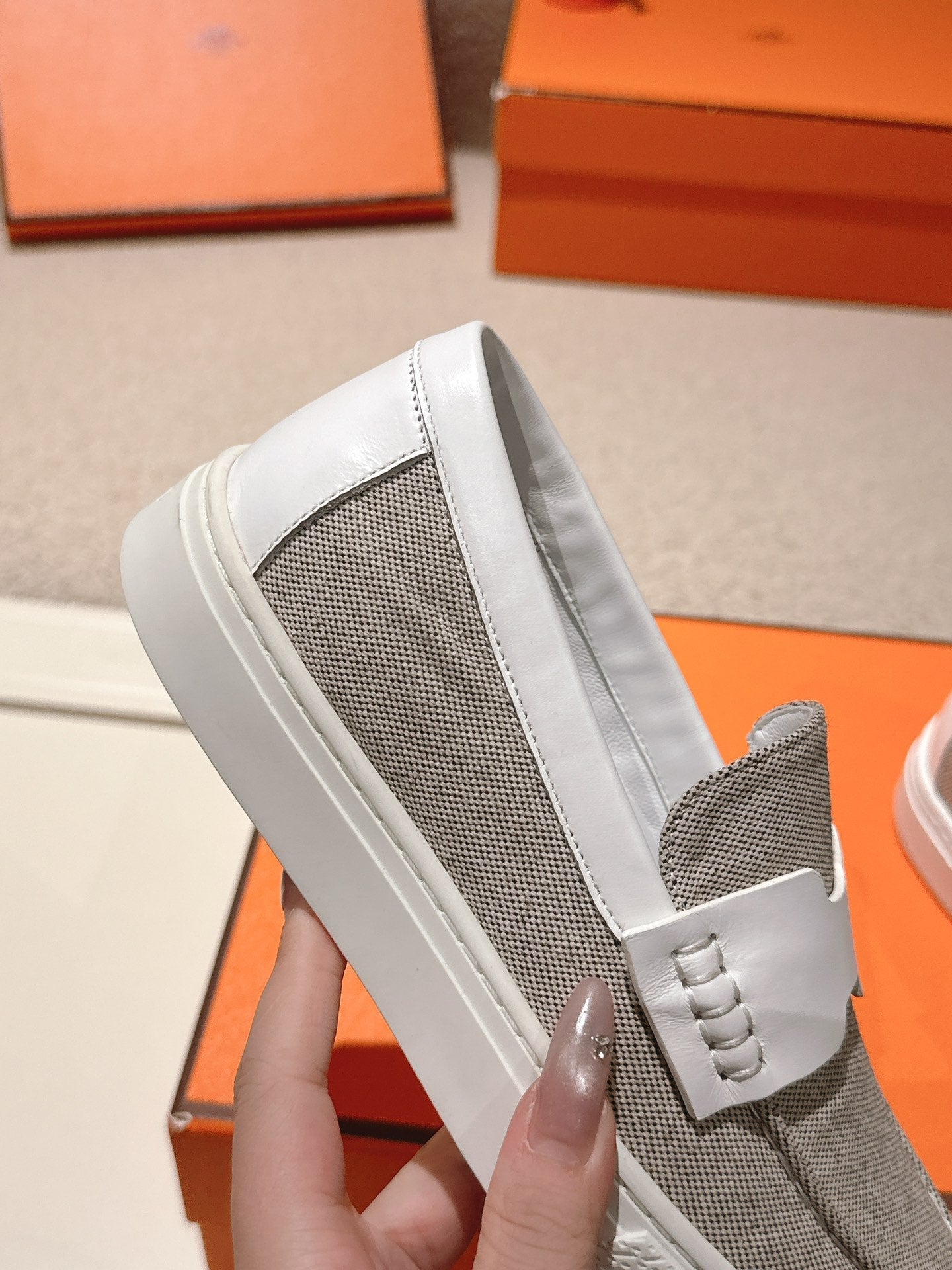 HM 25ss Platform Loafers Gray White Denim Cowhide 577167