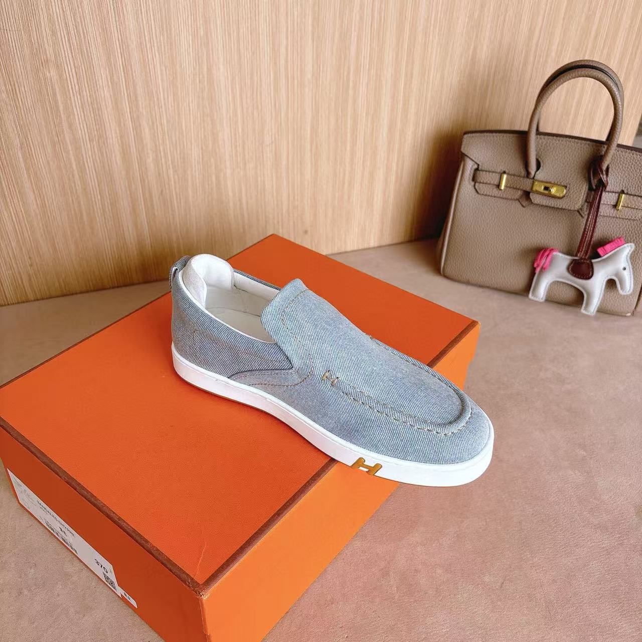 Hermes Loafer Blue White Denim leather