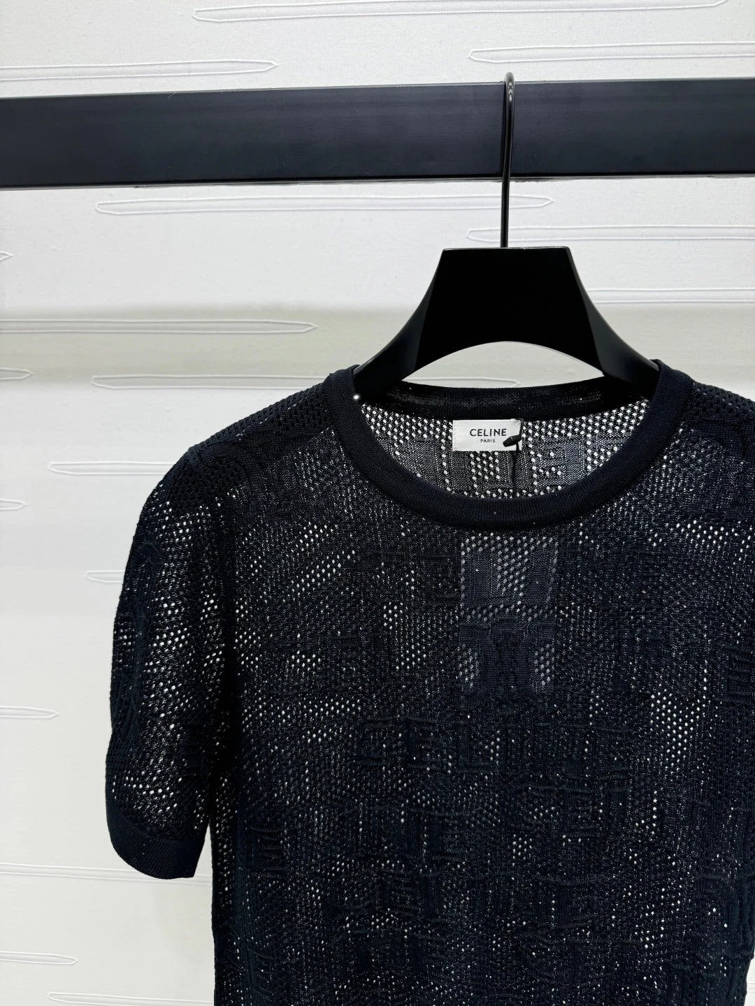 CELINE SHORT-SLEEVE CROCHET TOP BLACK 274808